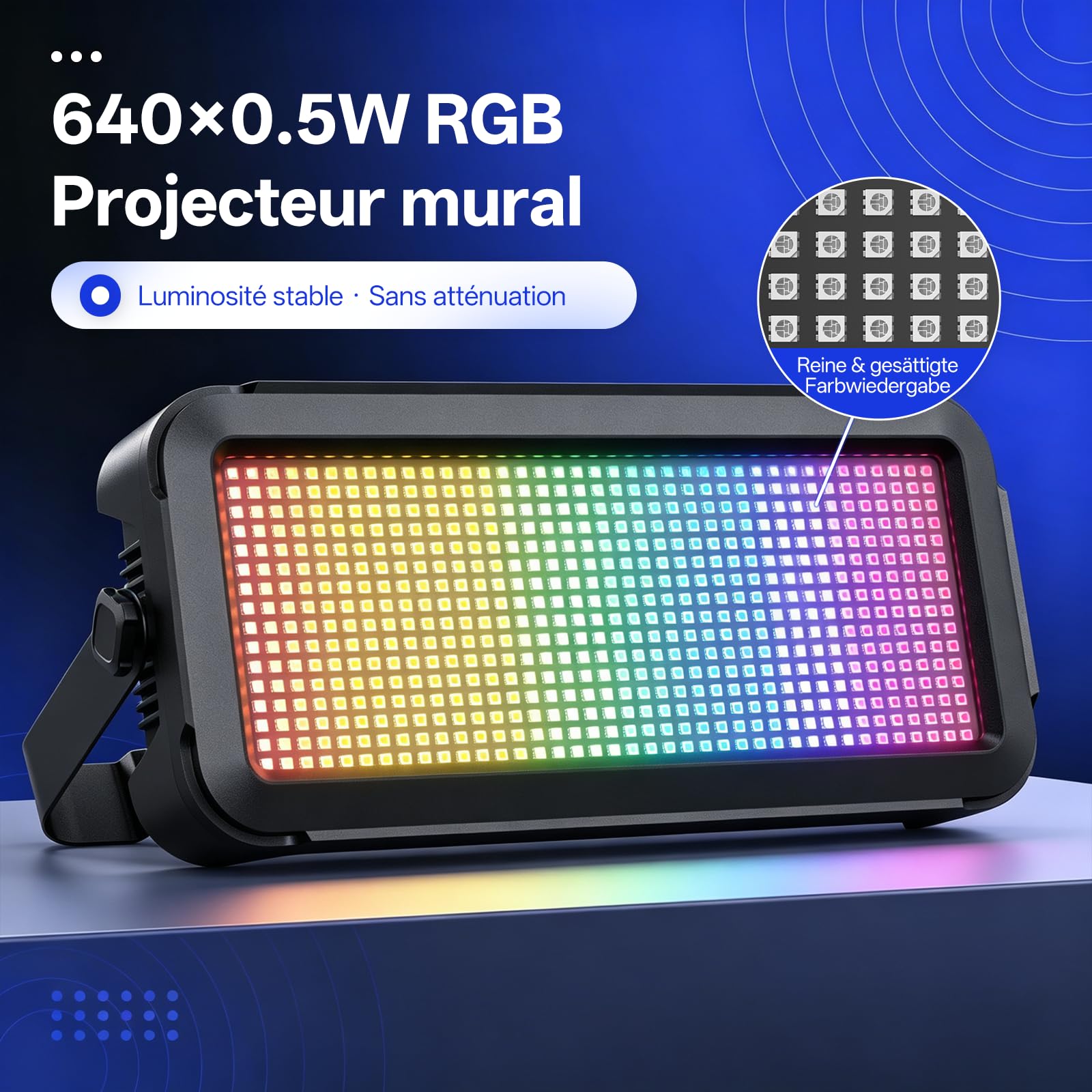 120W Wallwasher LED pour Extérieur, 640 x 0.5W RGB LEDs Stroboscope avec Son Activé et 32 Effets Lumineux, Éclairage Lumière de Scène DMX pour Fêtes Mariages Halloween Noël Jardin Terrasse