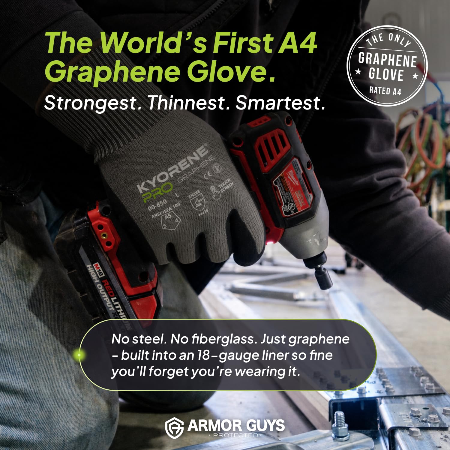 Armor Guys Kyorene Pro 00-850 Gants de travail de protection – Gants de travail A5 résistants aux coupures en nitrile graphène – pour automobile, fabrication, plastique et manipulation de tôle, taille