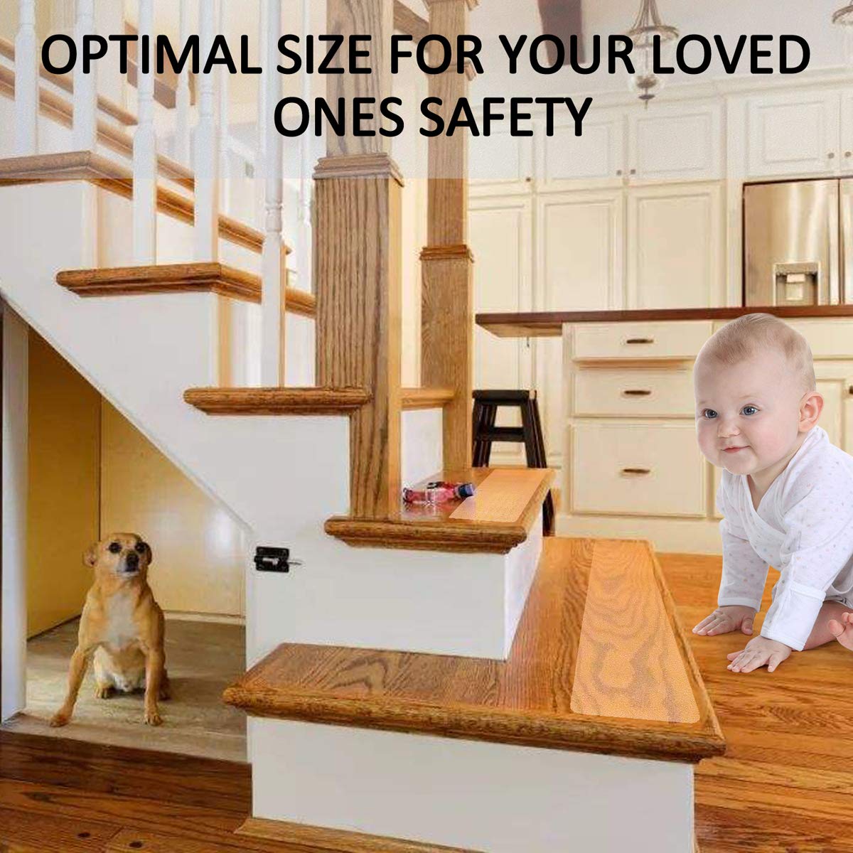 24''x4''Non Slip Stair Treads Strips Safety Anti Slip Transparent Tape(15-Pack)-Pre Cut Self Adhesive Step Strips for Kids Baby Elder Pets - Safety at Home & Outdoor