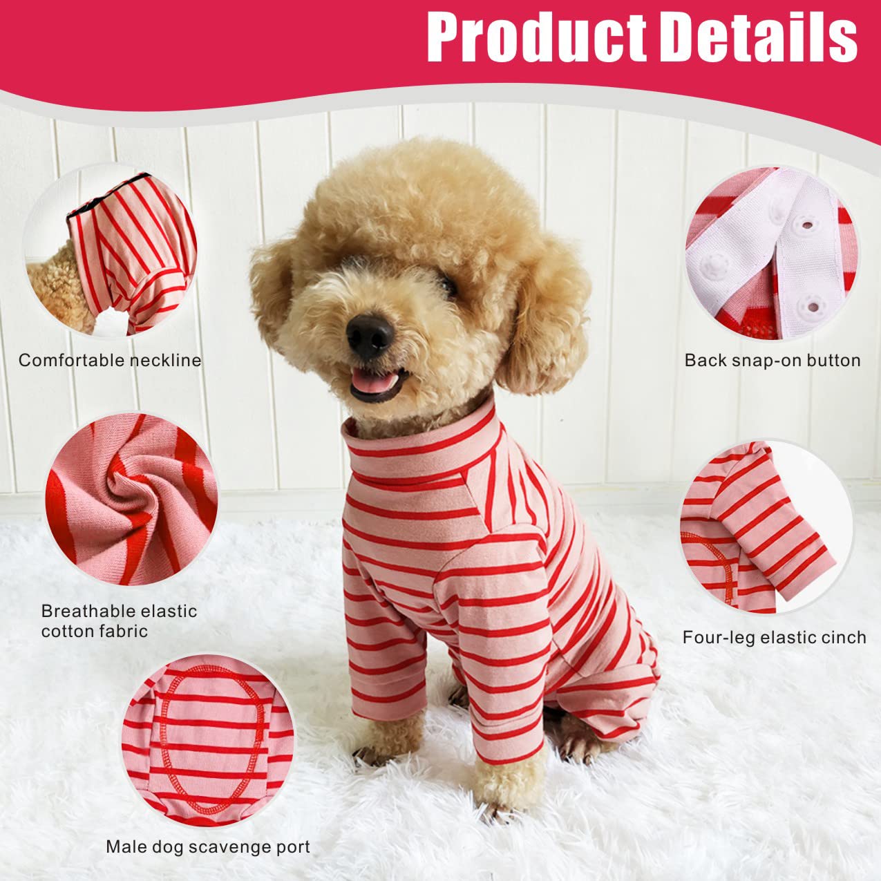 Traje Recuperación para Perros, Post Operatorio Protector Heridas para Mascotas Chaleco Recuperación Quirúrgico Perro Body para Macho Femenino Gatos Perros Pequeños Medianos (L, Rojo)