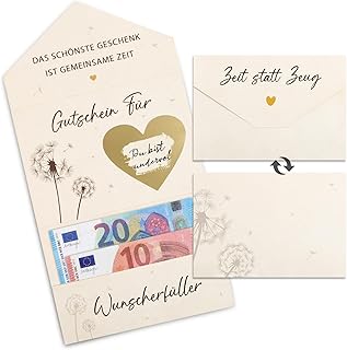 2 Stück Zeit statt Zeug Gutschein Karte Gutschein Verpacken Wünscherfüller Rubbelkarten zum Selber Beschriften mit Umschlägen für Geburtstag Hochzeit Jugendweihe Weihnachten