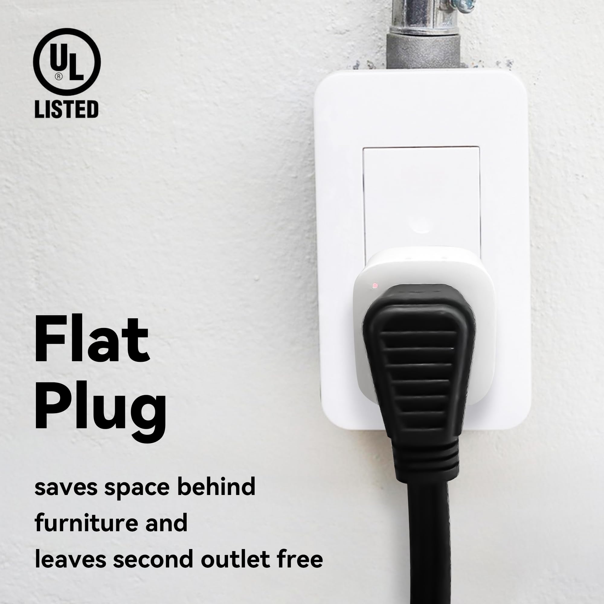 HONDERONS 20 FT 3 Outlets Black Extension Cord with Flat Plug,16/3 SPT-3 Extension Cable 3 Prong Grounded,Durable Power Cable for Home,Office