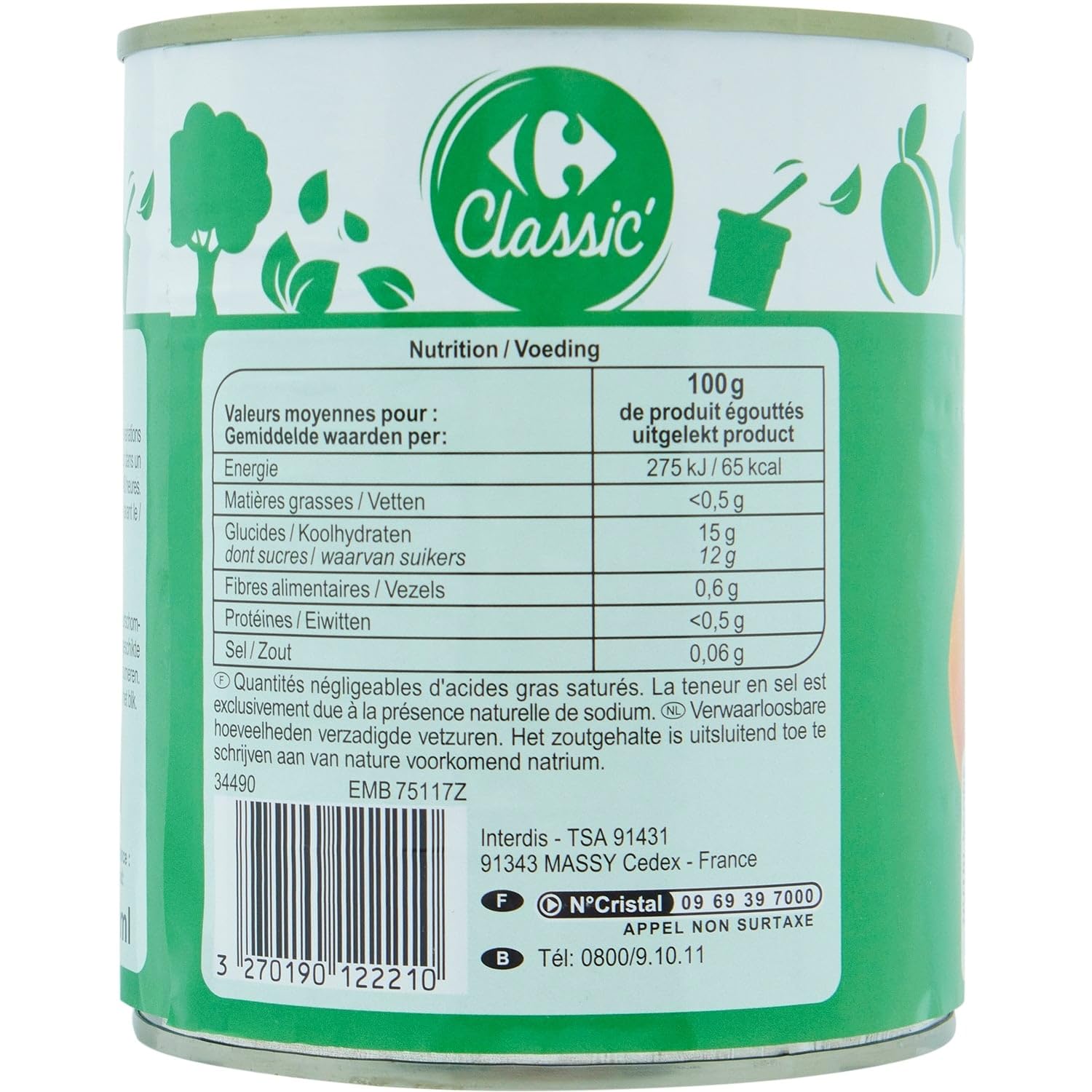 CARREFOUR CLASSIC' Abricots Demi-Fruits au Sirop Léger, 825g, Conserve en Boîte Métallique, Ingédients Simples - Lot de 4