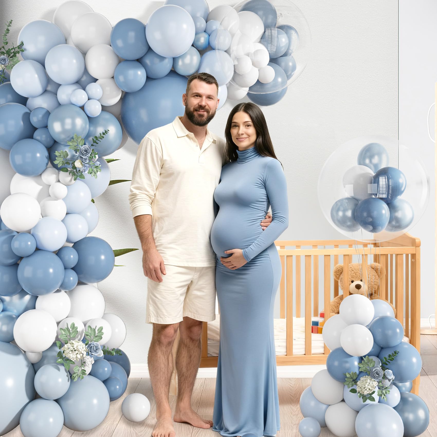 Ouddy Life Luftballonbogen-Set, Staubblau, 152 Stück, Perlen-Hellpastellblau und Weiß, klare Luftballons für Hochzeit, Geburtstag, Geschlechtsoffenbarung, Brautdekorationen