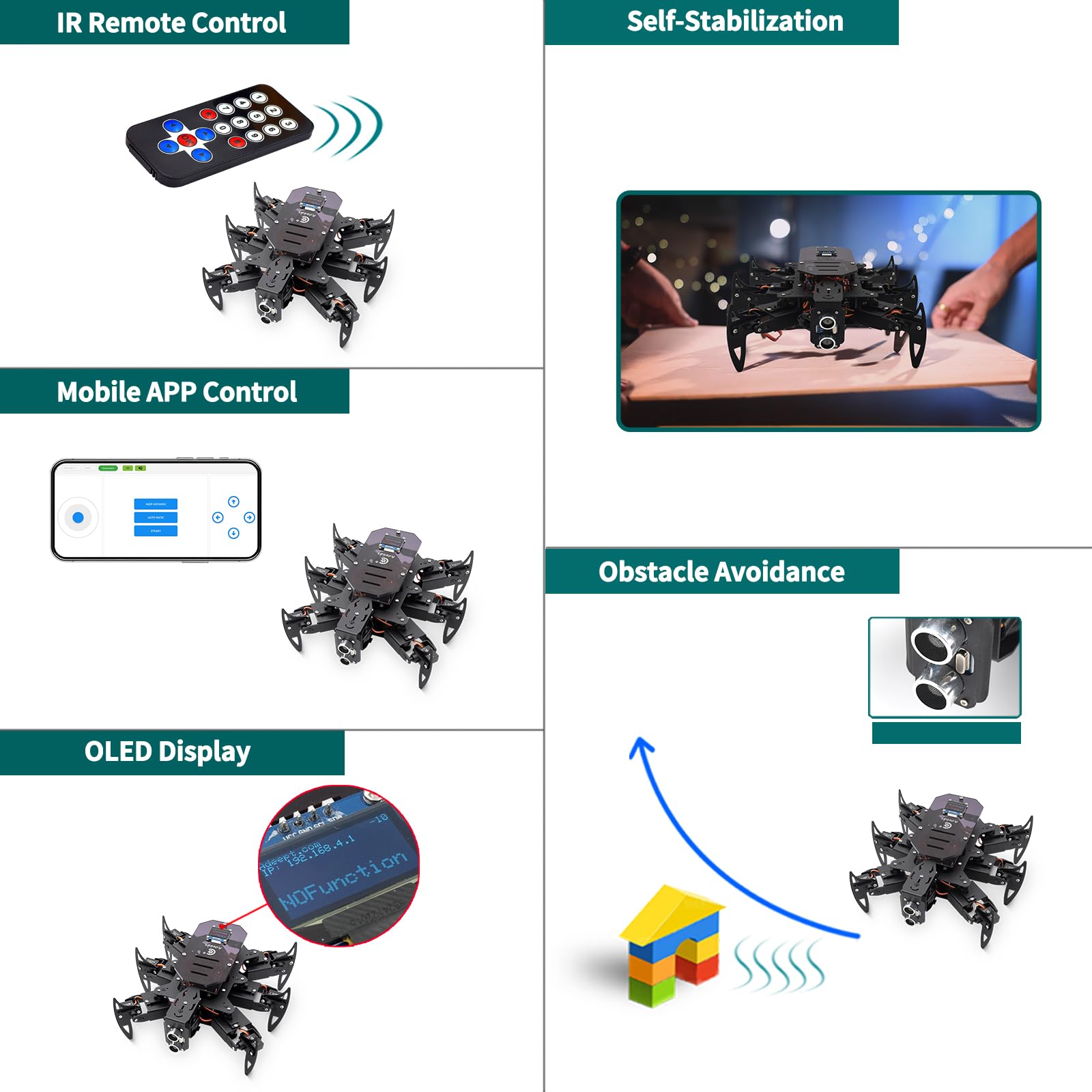 Adeept Hexapod Spider Robot Kit Compatible with Arduino, Spider Walking Crawling Robot, Programming Project STEAM Robotics Kit with OLED Display and Metal Body, PDF Manual