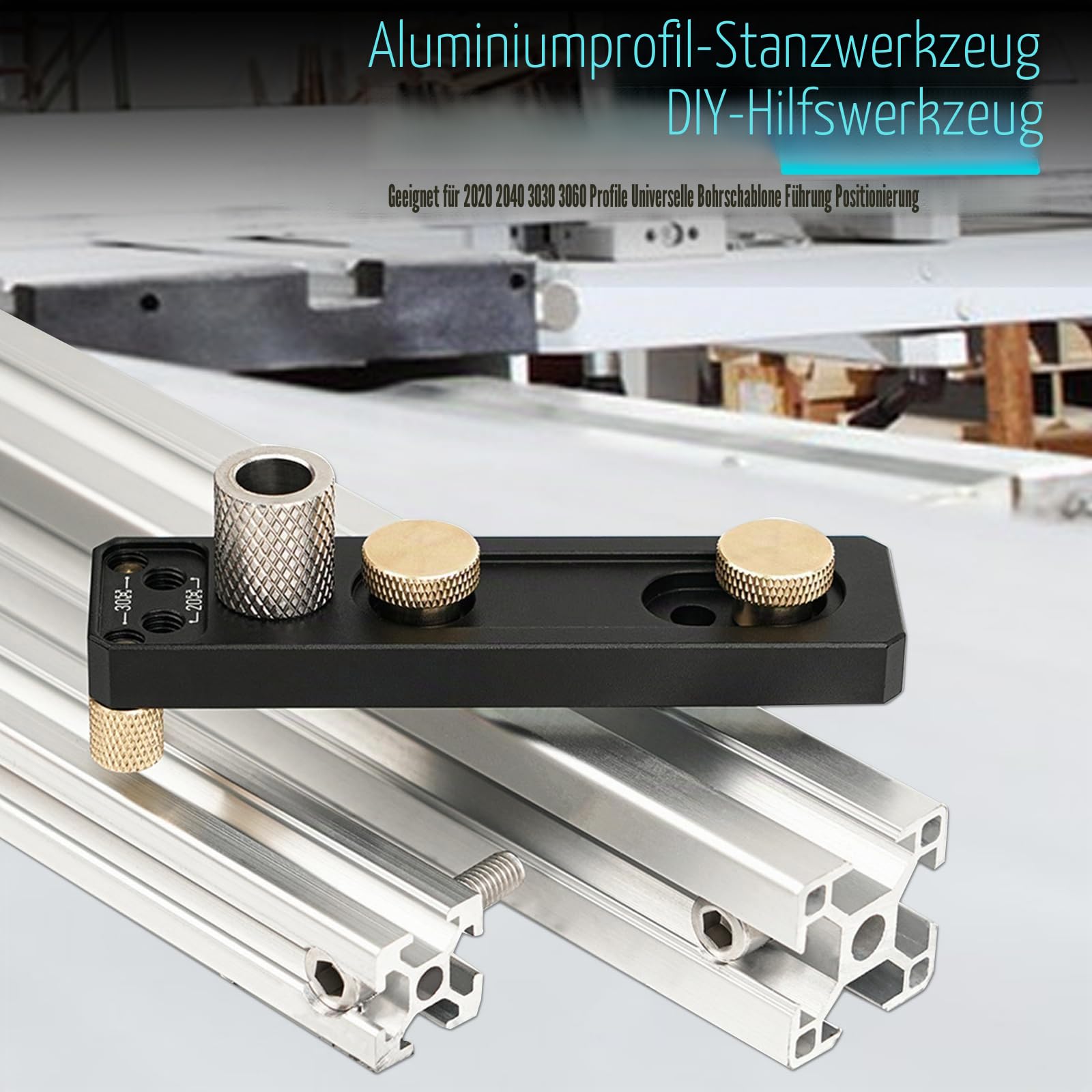 Aluminium-Profil-Bohrvorrichtung mit Profilstanzer, Aluminium-Profil-Stanzhilfswerkzeug, passend für 2020, 2040, 3030, 3060 Profile, Holzbearbeitungsführung, Positionierung