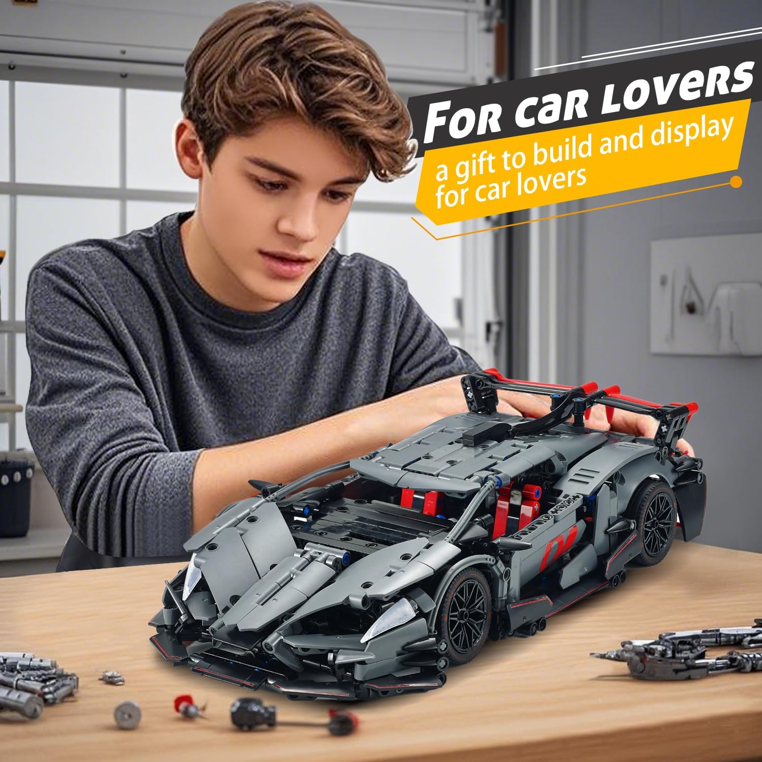 TIALLOW Sports Car Building Sets for Adults -1:14 Technic Cars Building Block Toy Decor Model, Valentine's Day Gift for Boyfriend,Birthday Gift for Racing Car Fans and Boys Age 8 10 12 14 Year Old