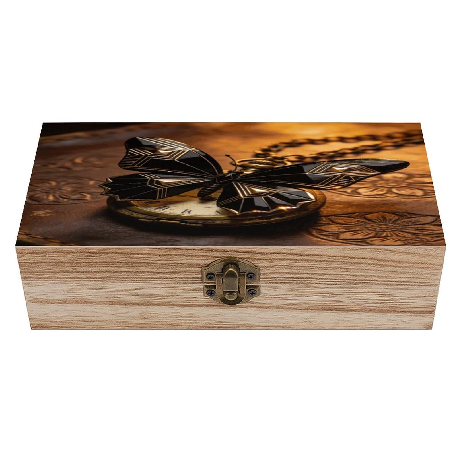 asbwuo Black Vintage Butterfly Wood Keepsake Box Wooden Box with Hinged Lid