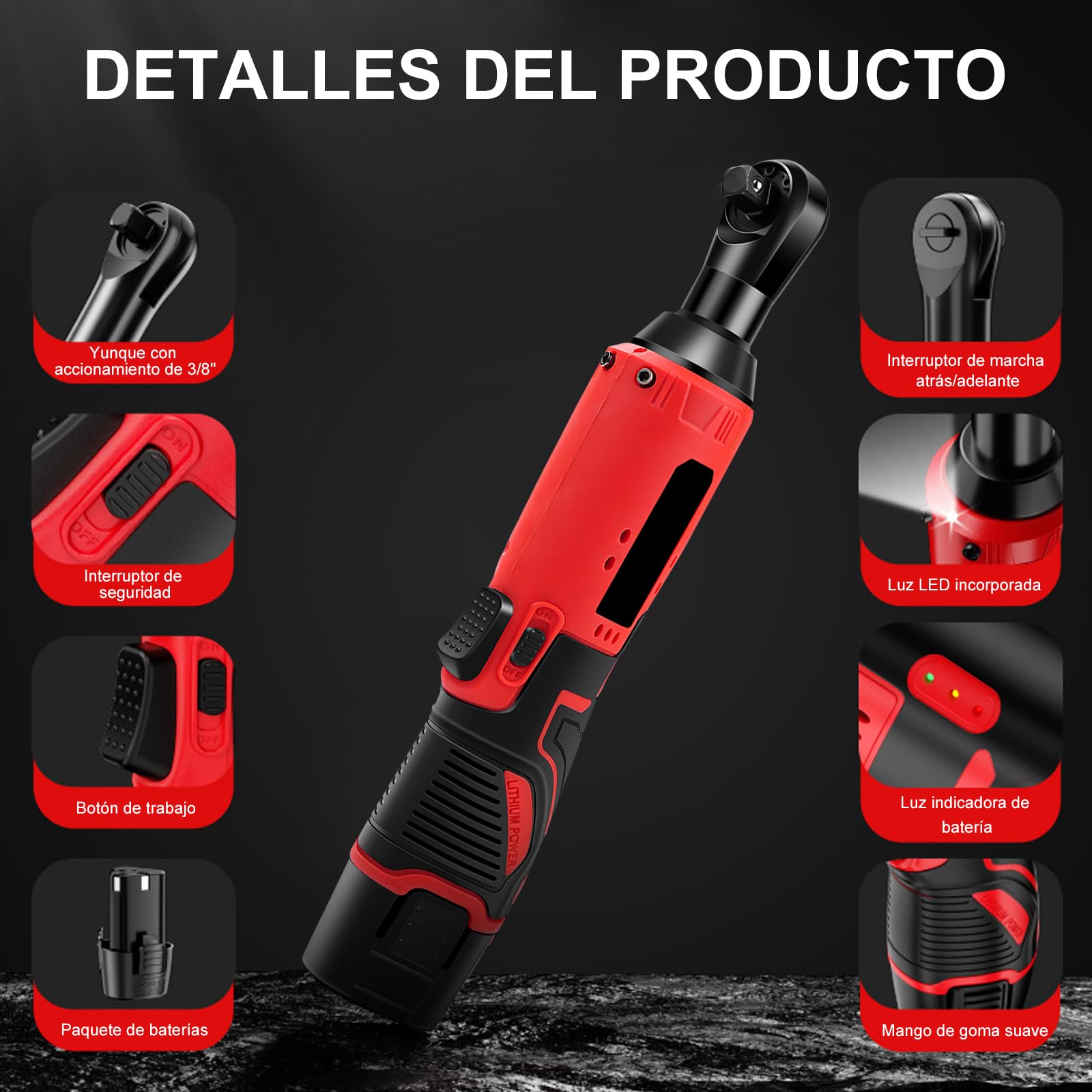 Llave de Carraca Eléctrica Inalámbrica, 12V 3/8" juego de llaves de trinquete eléctricas 35 Nm con 2 baterías de 1500 mAh y 7 enchufes para Reparación de Automóviles y Mantenimiento de Fontanería