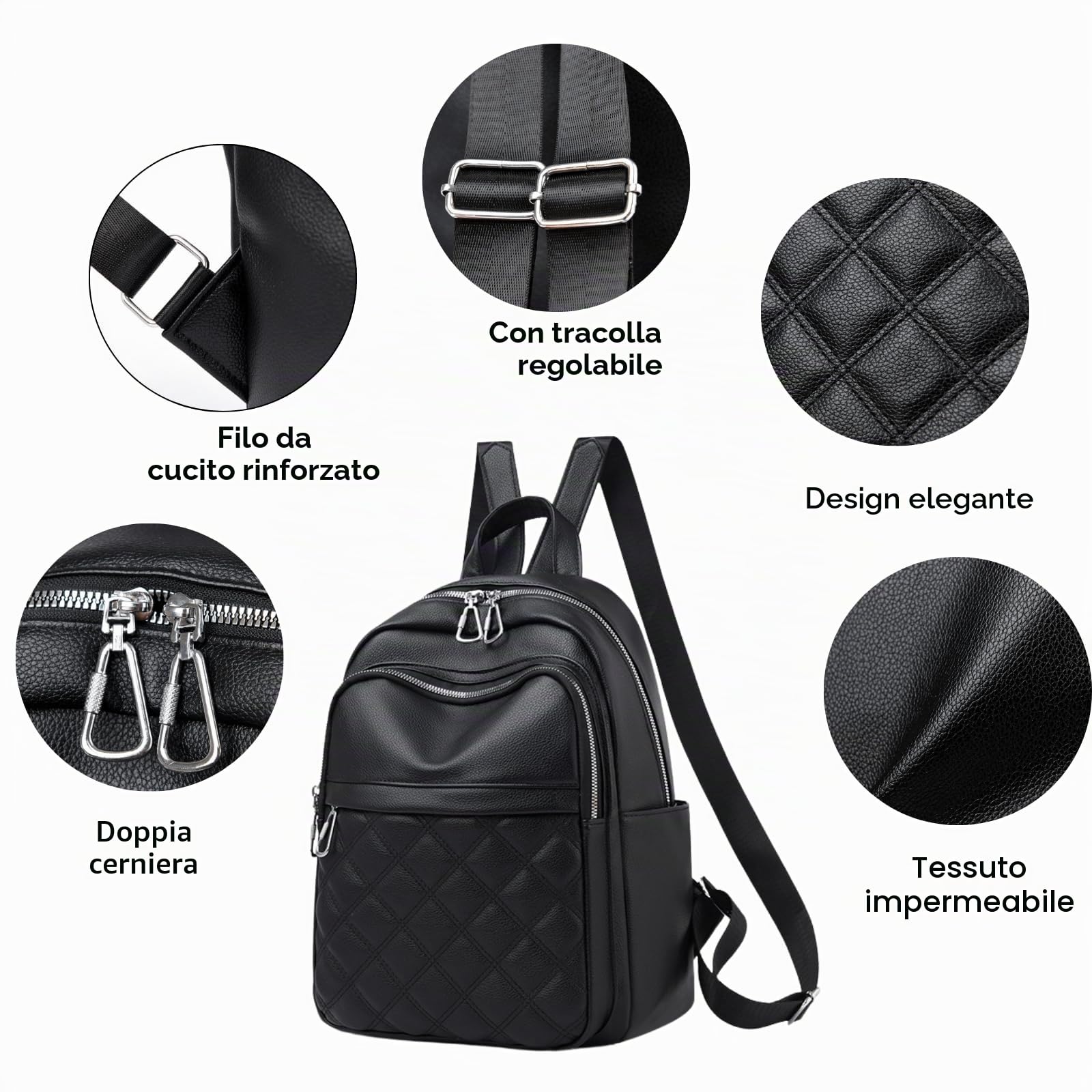 Suweir Zainetto Donna Elegante Zaino Donna Pelle PU Zaino da Città Impermeabile Casual Daypack Backpack per il Lavoro per Viaggi, Lavoro, Scuola