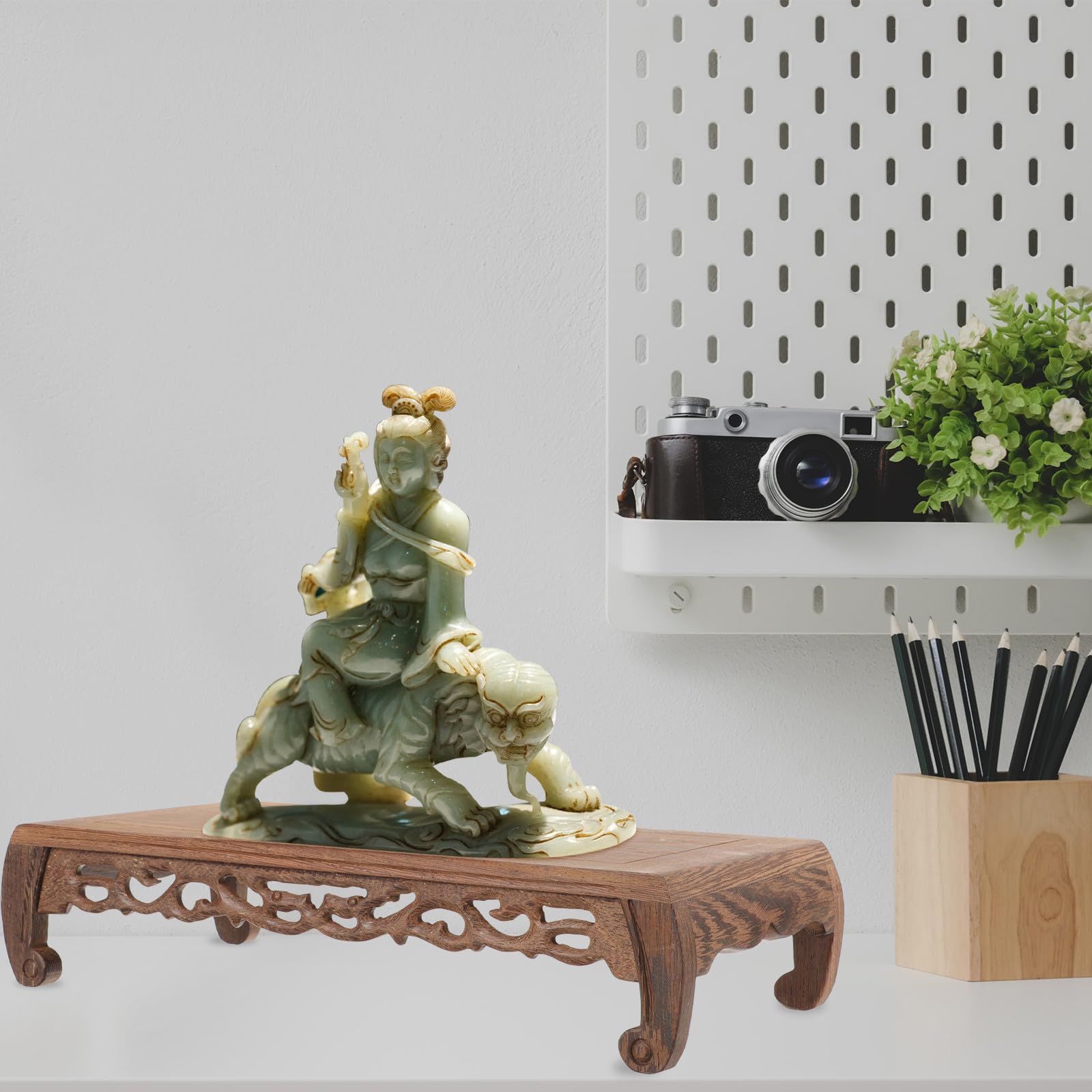 Support de Statue de Bouddha et Socle en Bois Épais, Présentoir Vintage pour Vase et Jardinière Extérieure, Rehausseur Artisanal pour Plantes Tombantes