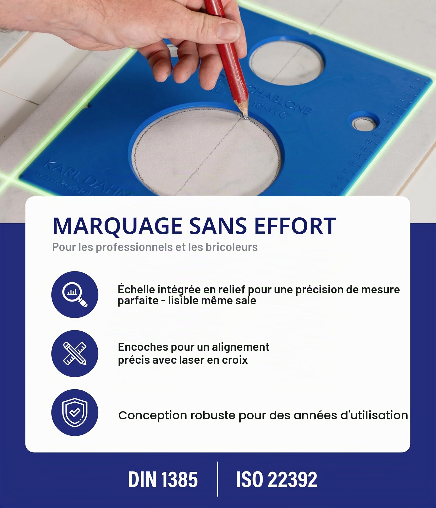 Karl Dahm® Pochoir de signalisation pour raccords de toilettes - Marquages précis pour les installations de toilettes - Utilisation universelle - Idéal pour les systèmes de toilettes, robuste et gain