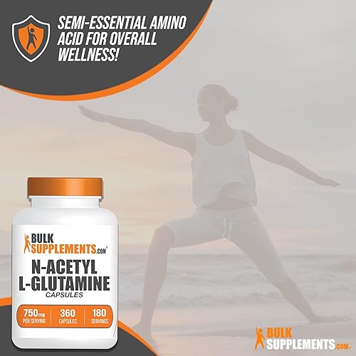 Miniatura 5 de BULKSUPPLEMENTS.COM Cápsulas de N-acetil L-glutamina - Suplemento de glutamina, L Cápsulas de glutamina - Salud intestinal y recuperación, glutamina