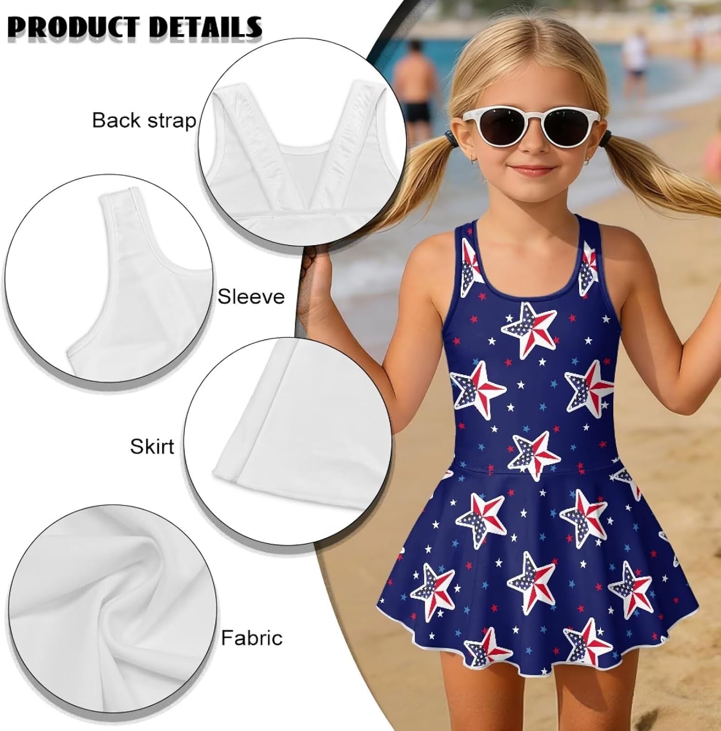 One Piece Swimsuit for Girls with Skirt, Printed Racerback Modest Bathing Suits with Sleeveless Crew Neck 3-13 Years