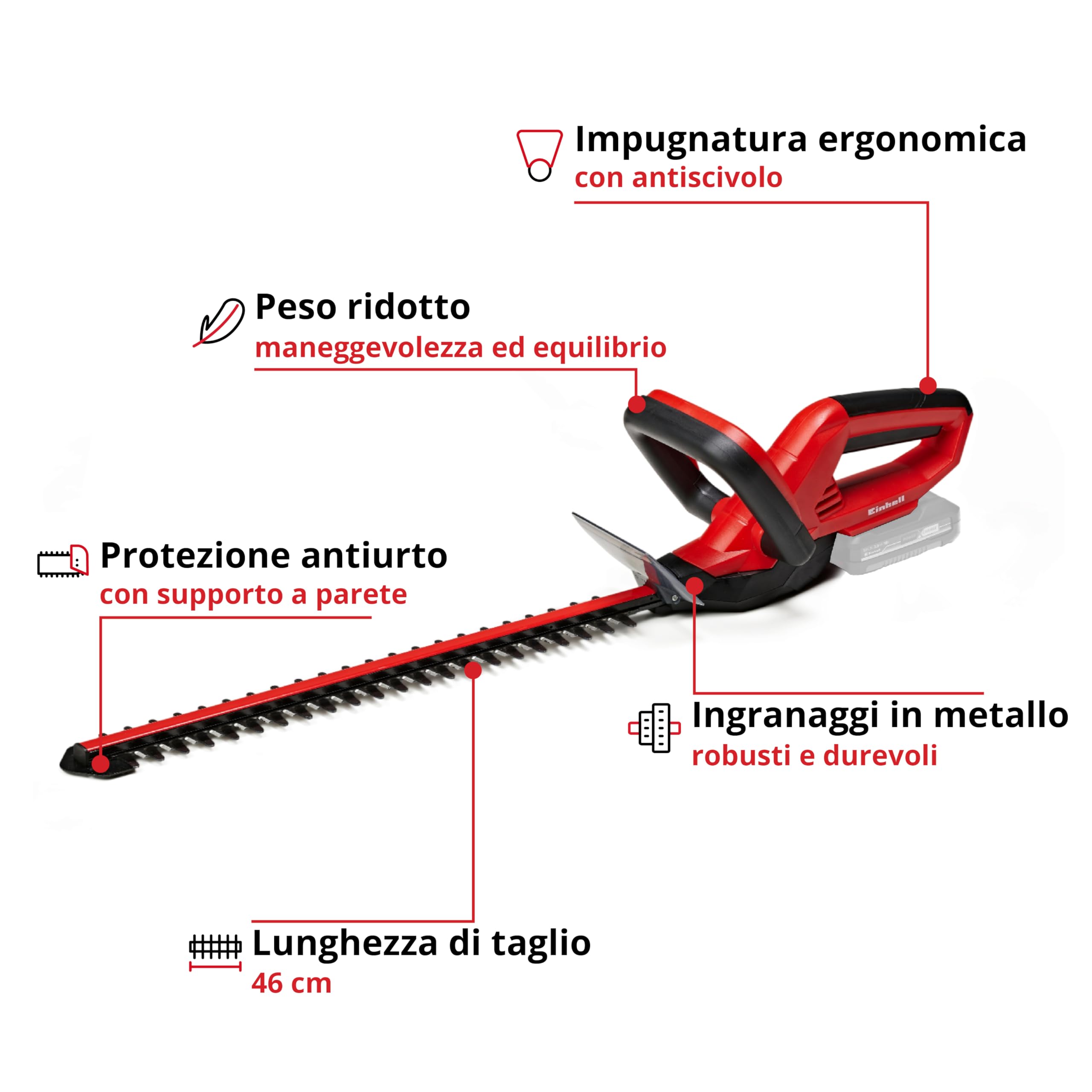 Einhell Tagliasiepi a batteria GC-CH 1846 Li-Solo Power X-Change (18 V, 46 cm lunghezza di taglio, 15 mm distanza tra i denti, maniglia ergonomica, senza batteria)