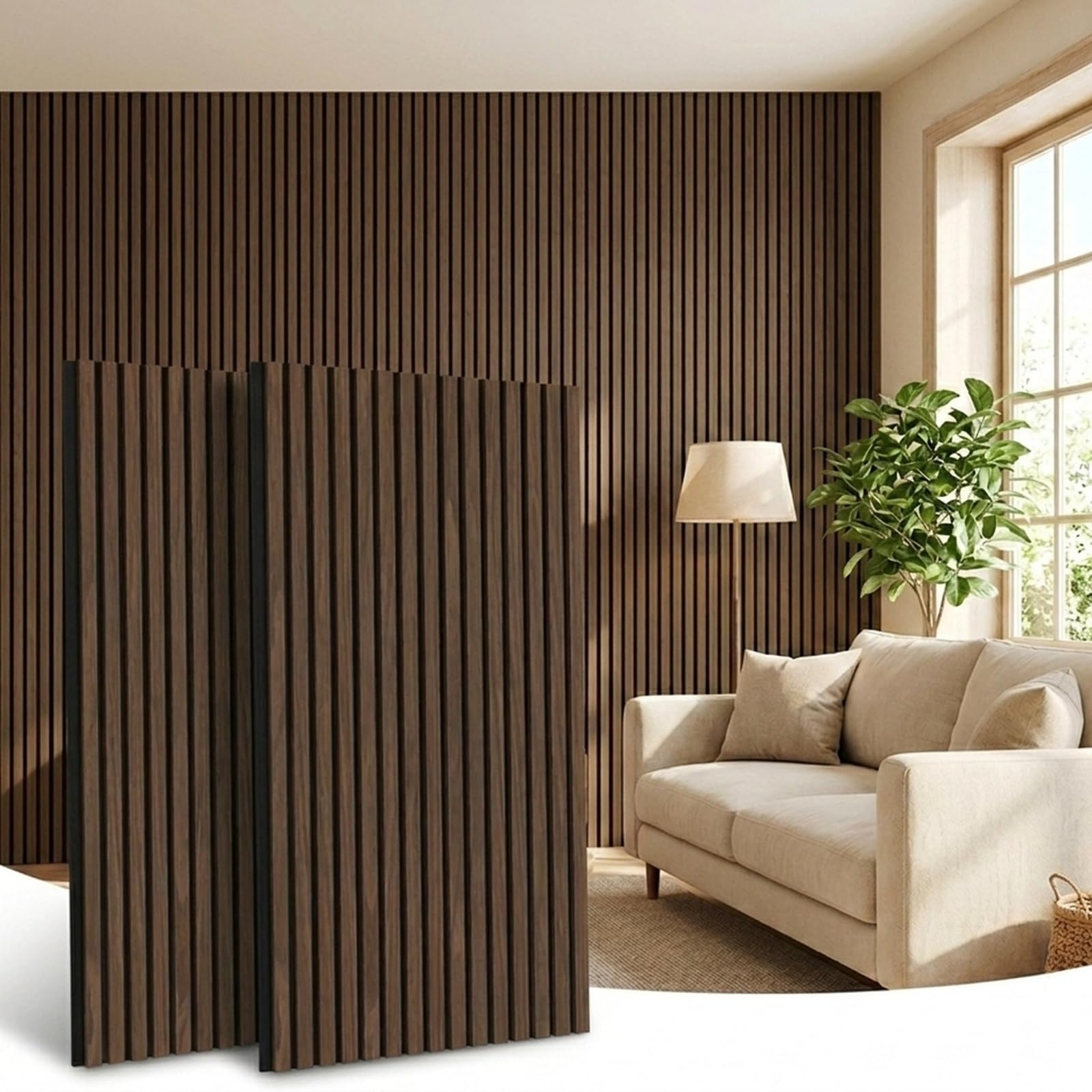 AKUMAX 2 Panneaux acoustiques extra épais, panneaux muraux en bois massif de 1,44 m², pour la décoration murale du salon, du bureau,certifiés ignifugés(Noyer Noir, 2pcs-120*60cm)