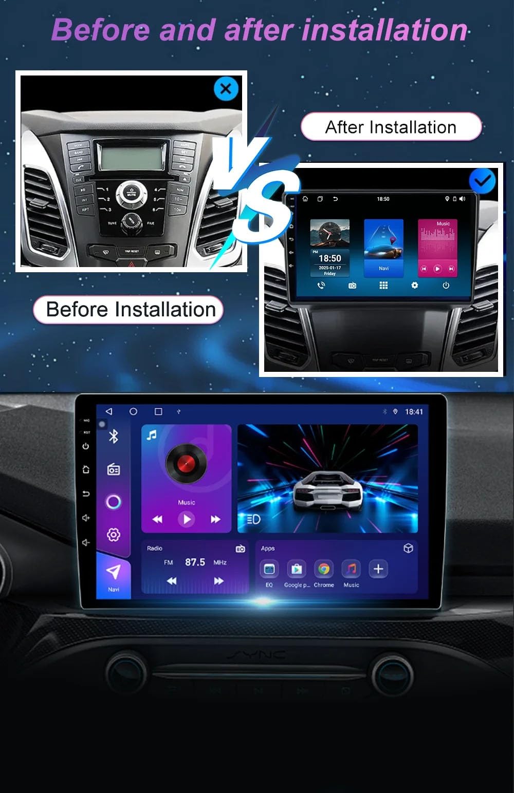 9-calowe radio samochodowe z systemem Android 15 i ekranem dotykowym
