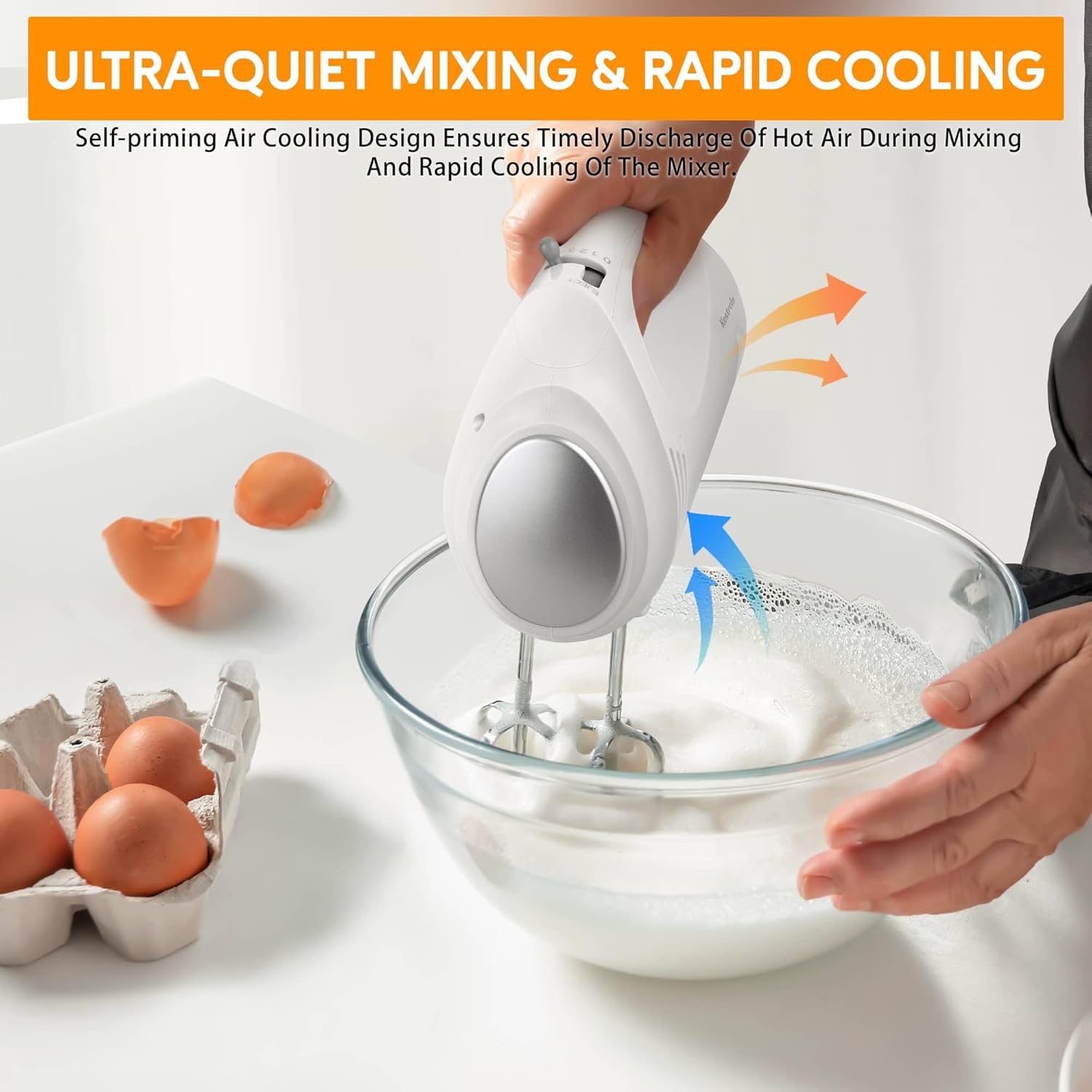 Handheld Electric Mixer 350 Watt 5-Speed with Turbo Boost Powerful Mixing for Kitchen Heavy Duty, 4 stainless steel attachments, Dough Hooks, Flat Egg Beaters