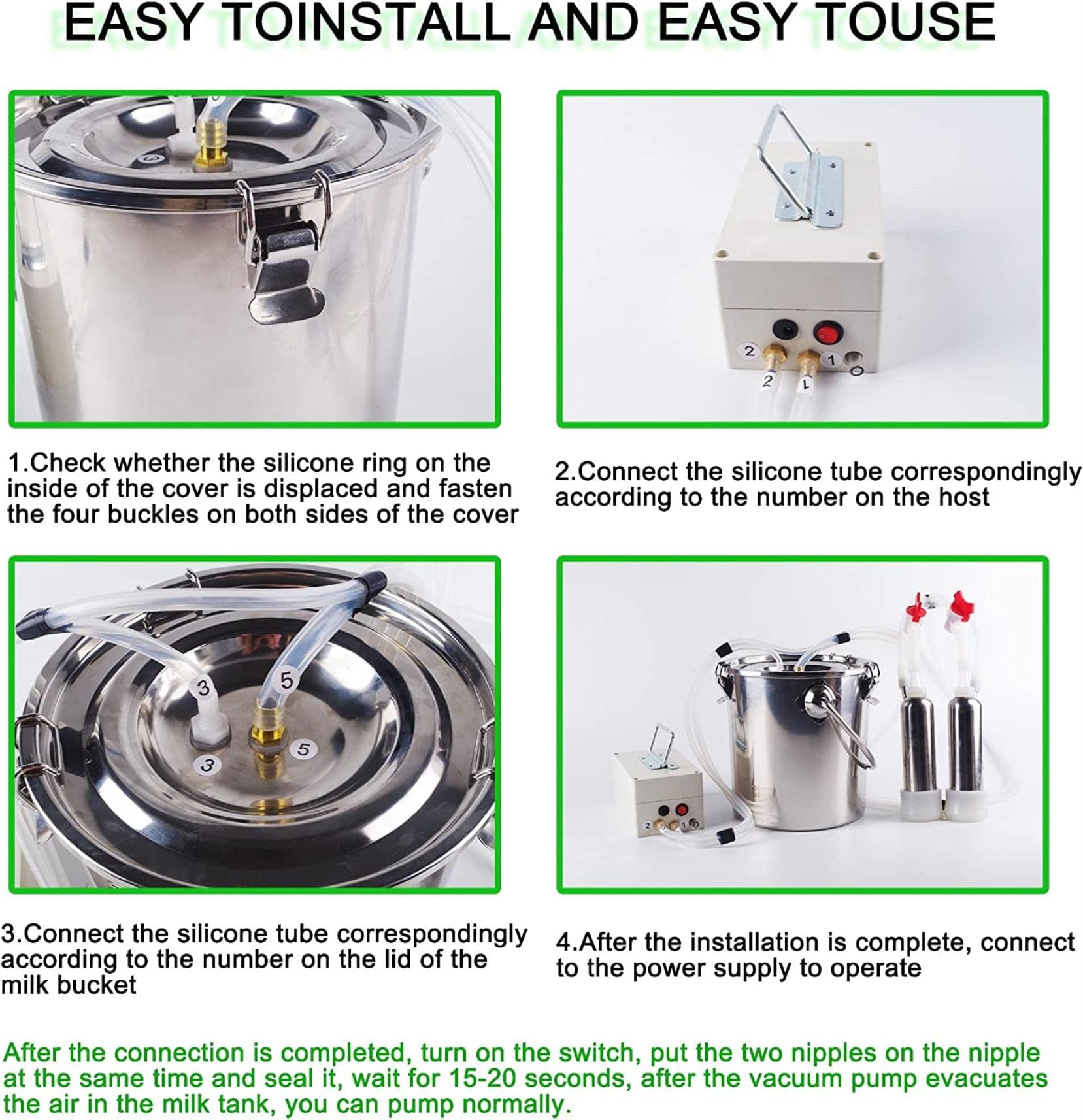 5L Geit Schapen Koe Melkkit Draagbare Elektrische Impulsmelk Melkmachine voor Koe Geit Schapen Eu Plug Met 2 Speenbekers (voor Geit/Koe)(Cow