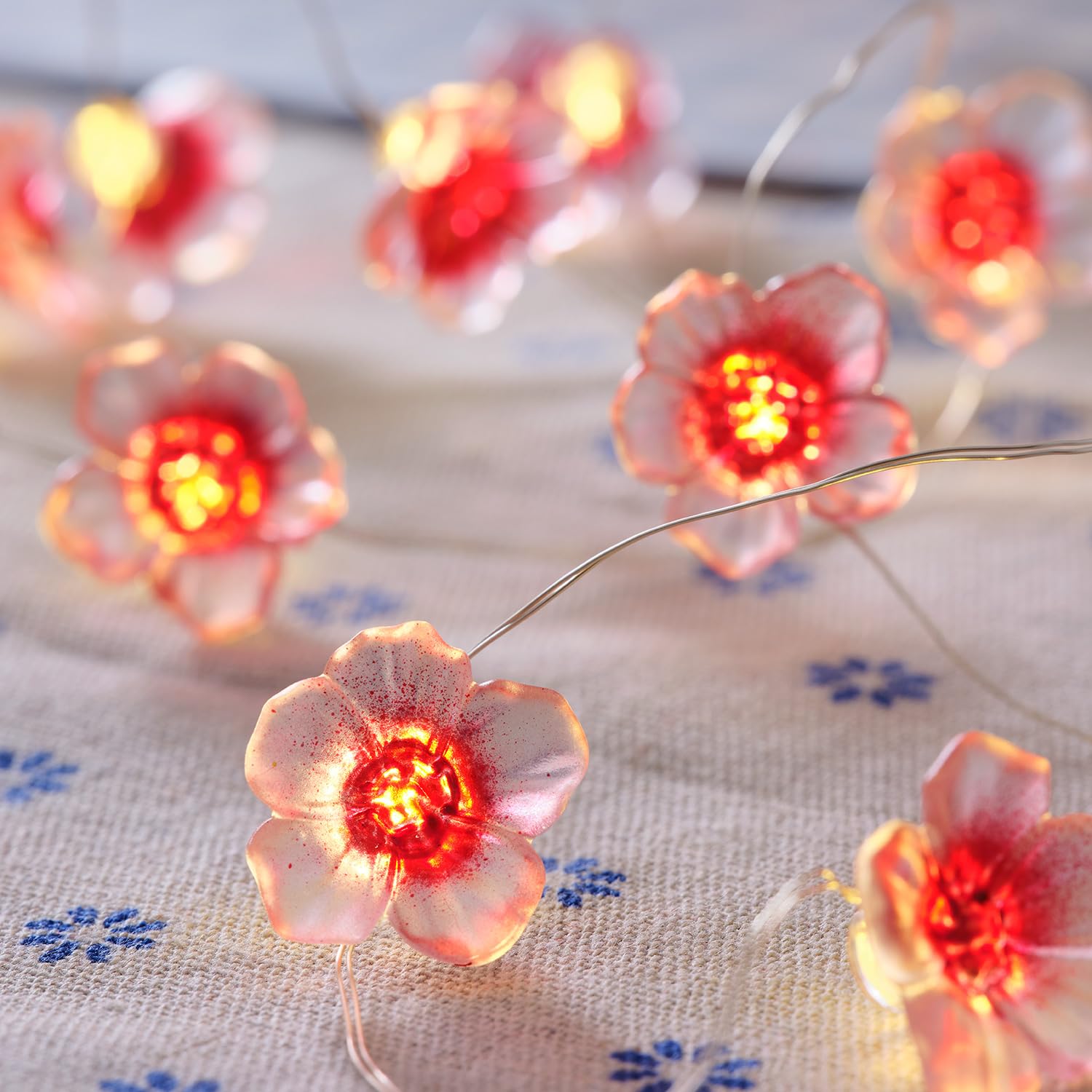 Lights4fun Pink Indoor 20 Warm White Micro Led Battery Operated Blossom Flower Decorative String Fairy Lights With Timer 1.9M