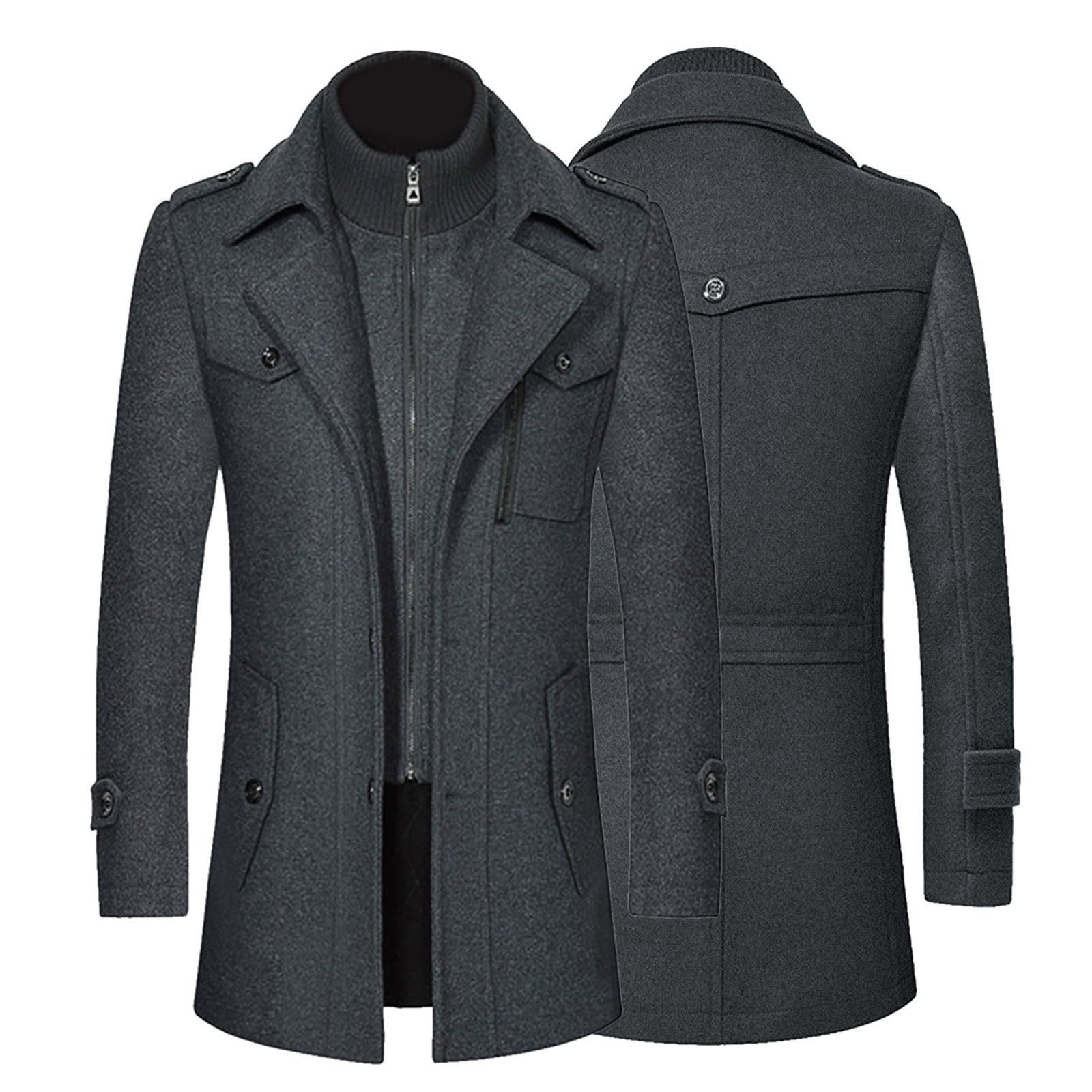 Generisch Mantel Herren Wintermantel aus Wolle für Freizeit und Business Coat Wolljacke mit Langschnitt Wollmantel Lang Warme Winterjacke Elegant als Trenchcoat