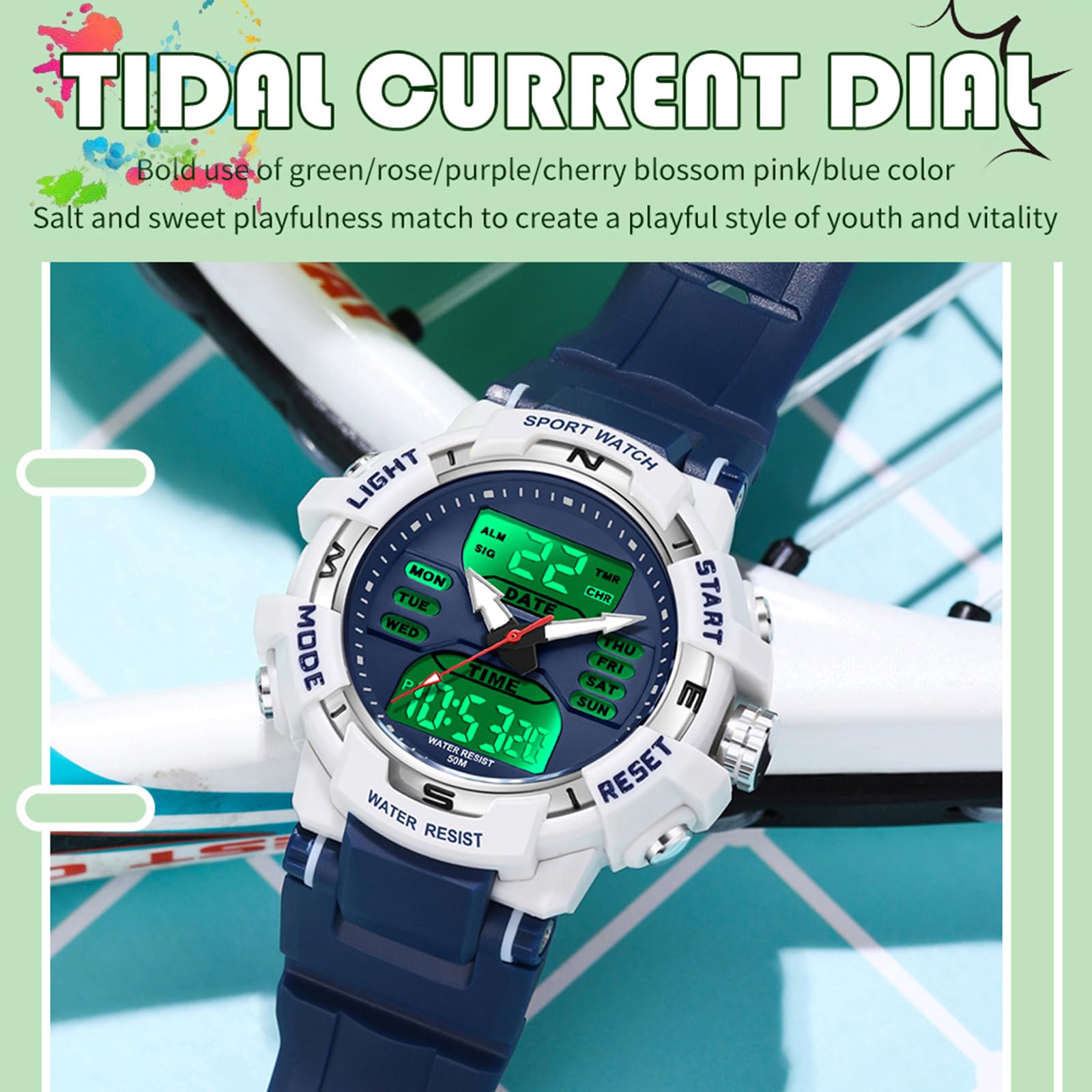 Reloj de pulsera digital para niños, reloj digital para mujer, resistente al agua, 5 ATM, reloj para niños y niñas, con despertador, calendario, customización, LED, cronómetro, 12/24 h, analógico,
