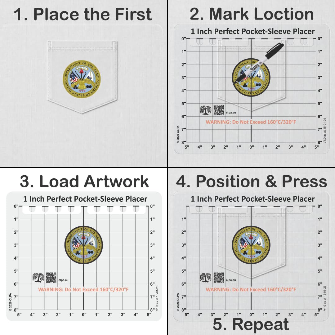 Heat Press Safe Pocket and Sleeve Placement Guide | Australian Designed and Made; Heat-Safe to 320°F; HTV and DTF Alignment; Pockets, Long and Short Sleeves