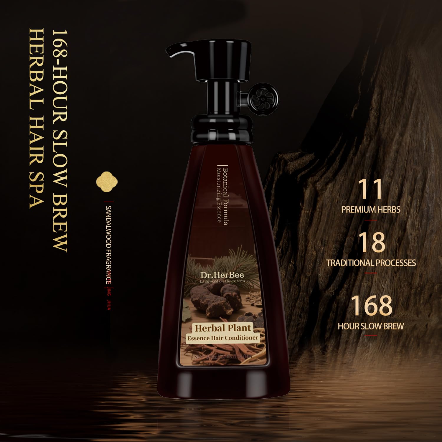 DR.HERBEE Herbal Hair Conditioner - Plant-Based Moisturizing & Detangling Formula for Daily Hair Care, Smooth & Soft Finish with Natural Sandalwood Scent, 10.56 fl oz / 300ml