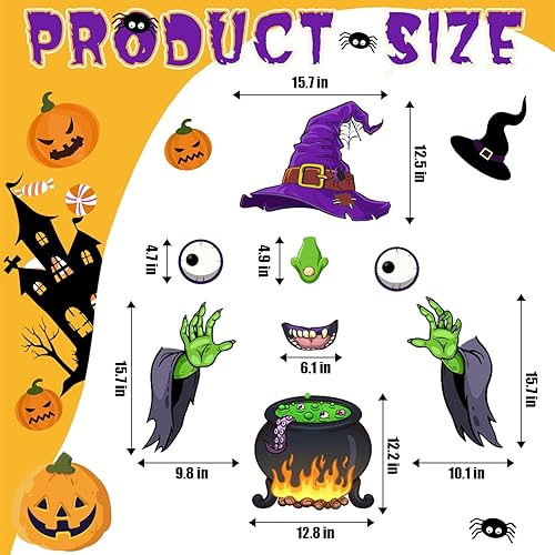 Halloween Trunk or Treat Car Decoration Kit, Scary Witch Monster Face Sticker for SUV Car Outdoor Garage Archway Door Wall Window Haunted House Decor.