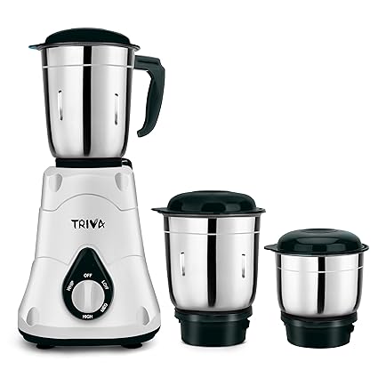 TRIVA Powermax Blackberry 550 Watt Mixer Grinder for Indian Kitchen with 3 Stainless Steel Jars for Wet & Dry Grinding| 3 Speed Control Copper Motor with 2 years Warranty for Smoothies Shakes Chutneys Spices & Sauces