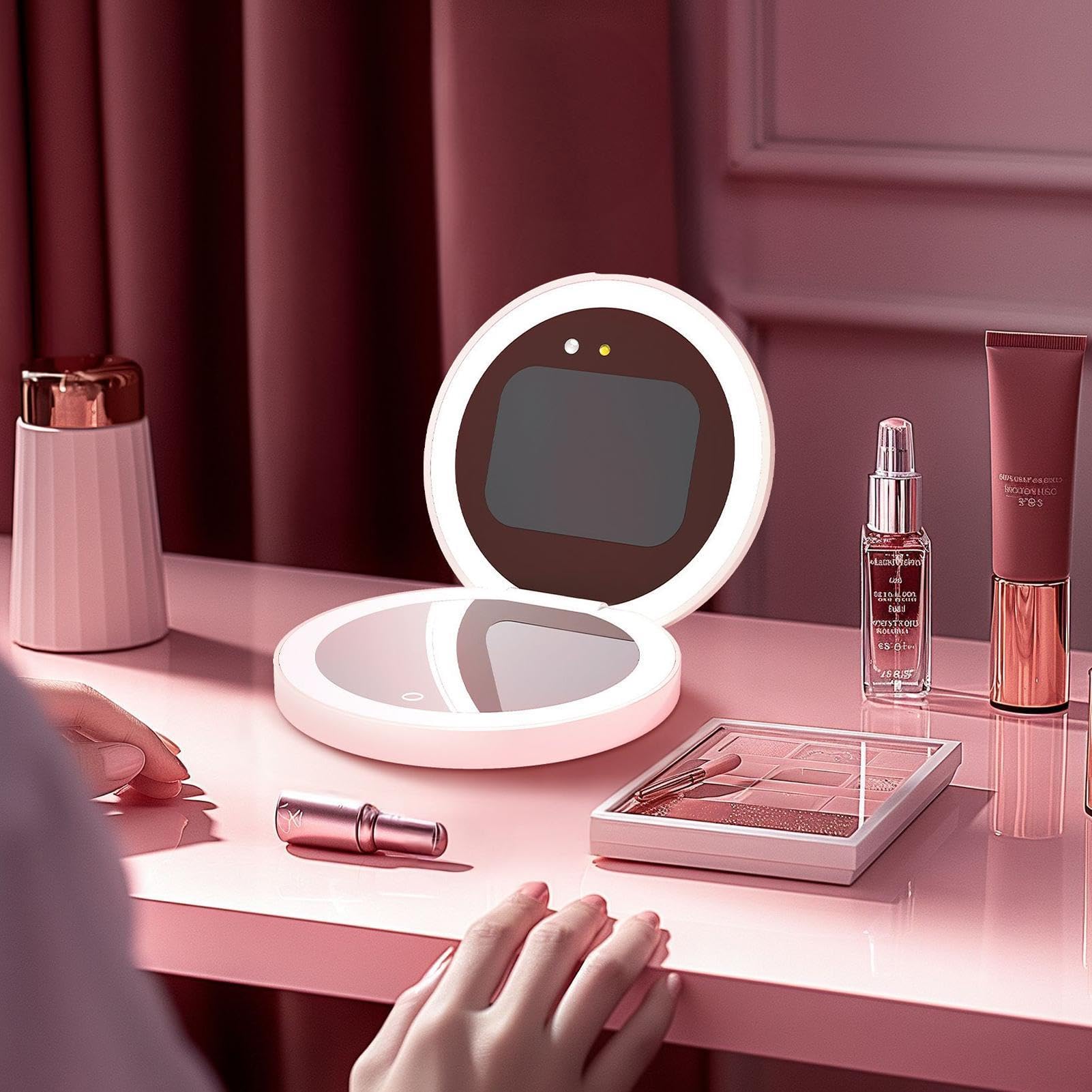 UV Spiegel Für Sonnencreme Test Sonnenschutz Test Zubehör Mit LED Licht | Tragbarer Make-Up-Spiegel Für Mädchen, Damen, Mütter, Salon, Zuhause, Reise, Badezimmer, Schminktisch, Auto, Büro und