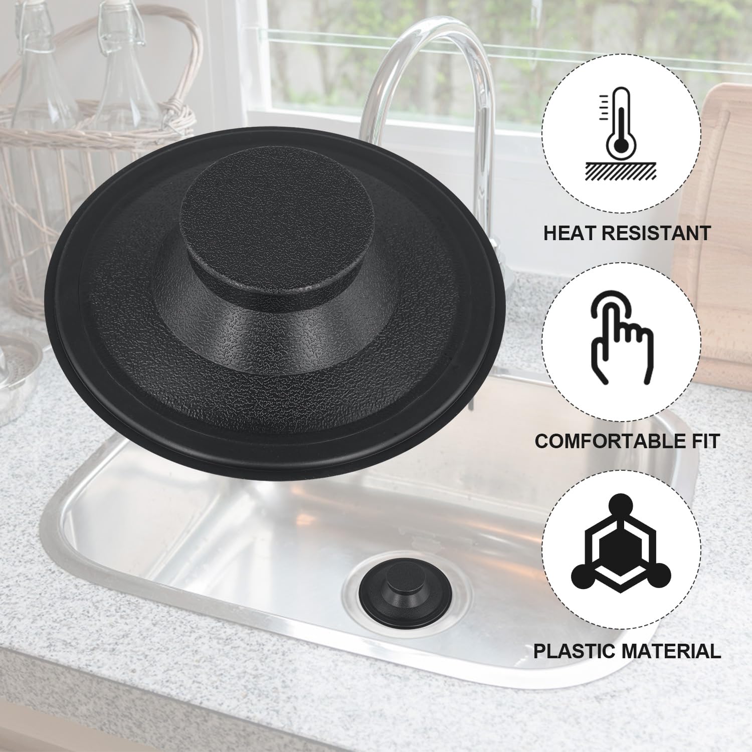Essential Values Tappo Lavandino Cucina (#STP-PL) | Tappo Lavandino Nero | Tappo Lavello Cucina | Tappo Plastica Lavello e Tritarifiuti tipo compatibile con Kohler, Insinkerator, & Waste King