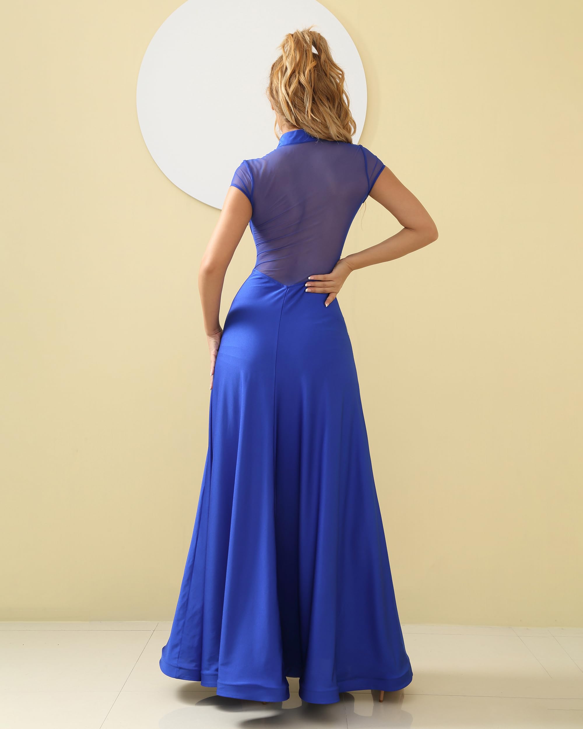 ROYAL SMEELA Vestido de Danza del Vientre Azul Mujer,Vestidos de Danse orientale con Strass, Traje de Bailarina del Vientrecon Mangas Cortas
