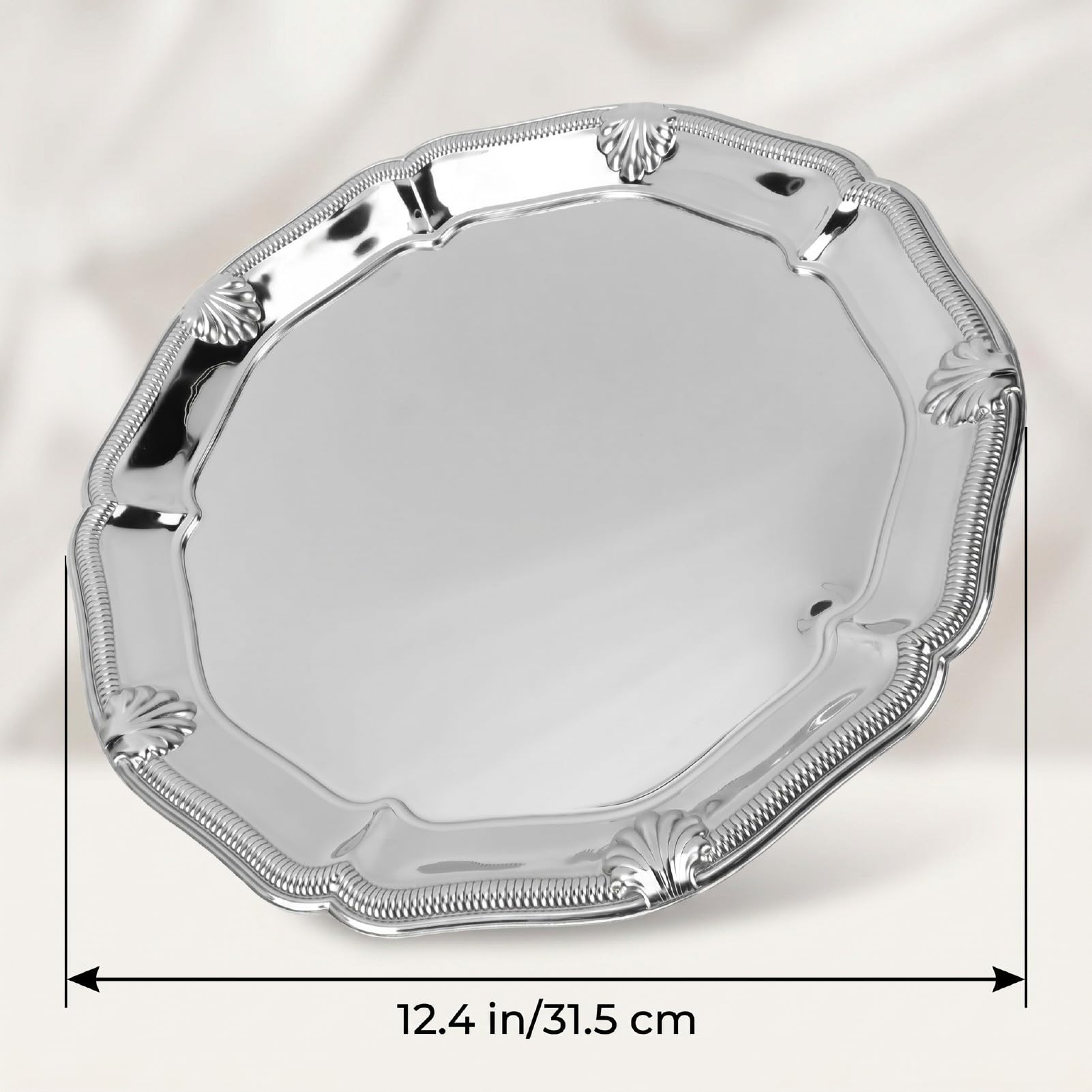 Fdit Plateau de Service gravé en Argent, Plateau Polyvalent en Acier Inoxydable pour Gâteau, Dessert aux Fruits, Plat D'exposition de Bijoux pour Fête à Domicile