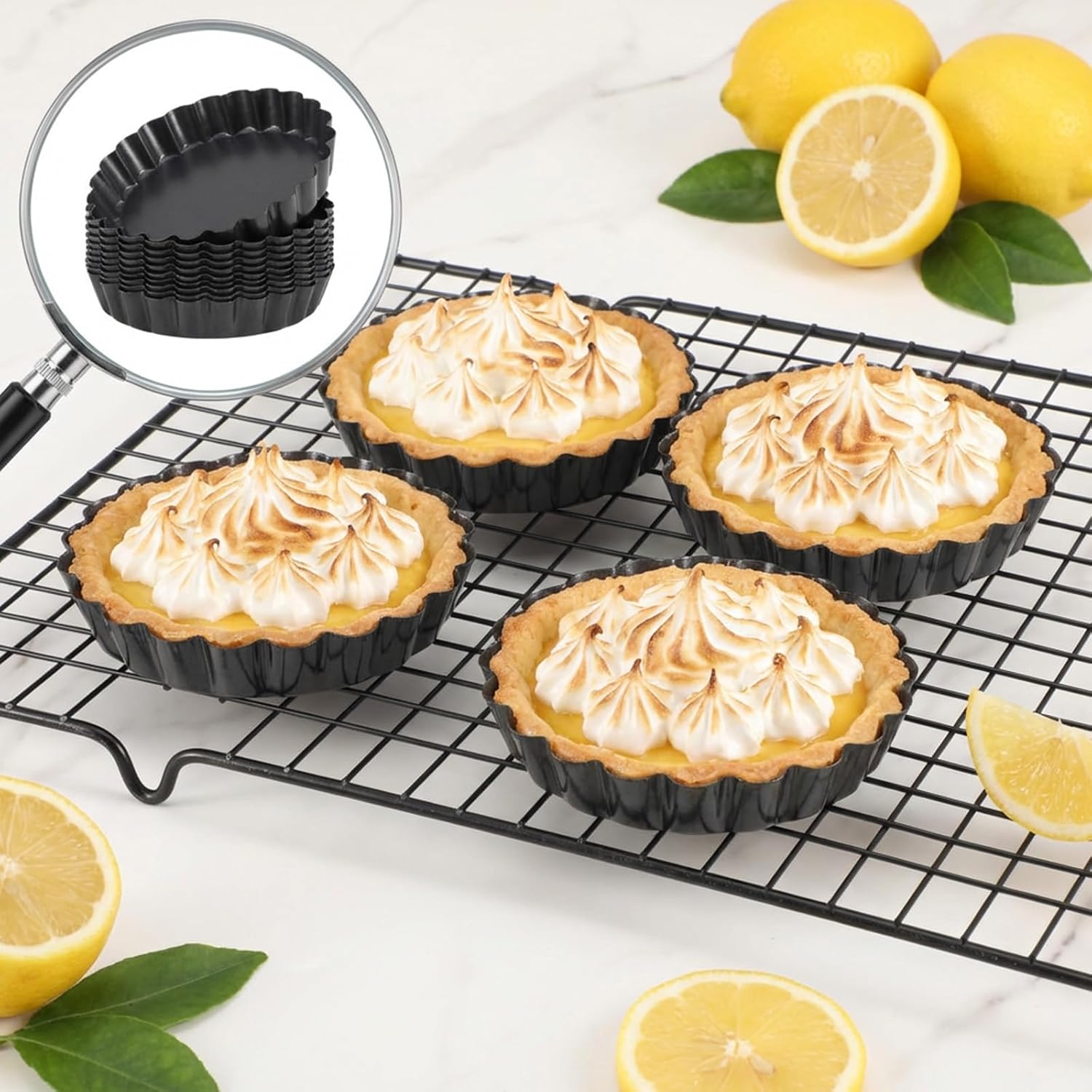 16 Pcs Mini Tart Pans with Removable Bottom, 4 Inch Nonstick Carbon Steel Round Quiche Pie Pans, Reusable Bakeware Mold for Desserts Tarts Pies and Cupcakes, Black