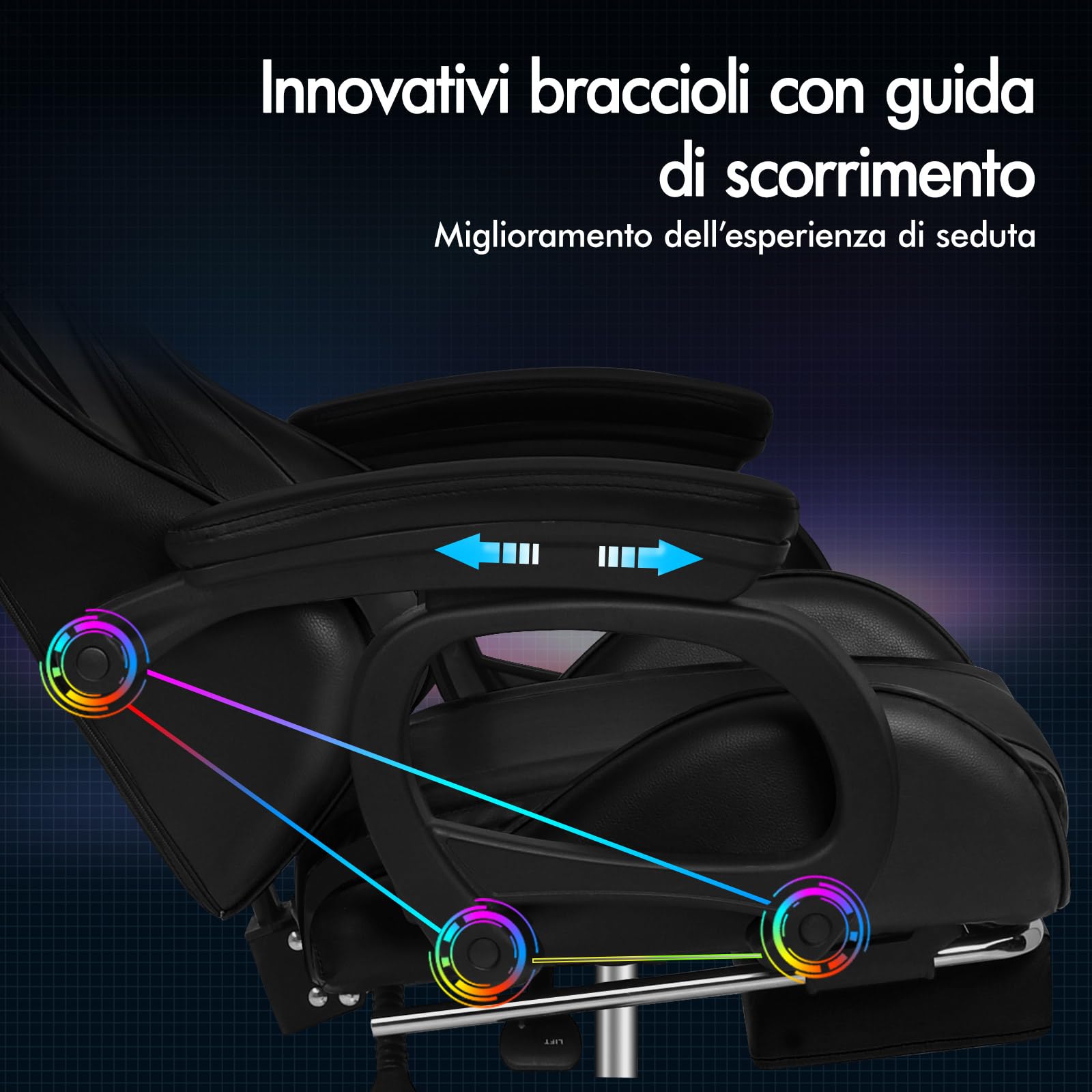 ALFORDSON Sedia da Gaming Massaggiante con Poggiapiedi Telescopico, Sedia Gamer con Cuscino Lombare & Poggiatesta, Ergonomico Sedie da Ufficio Schienale Regolabile 90-150°, Similpelle(Nera)