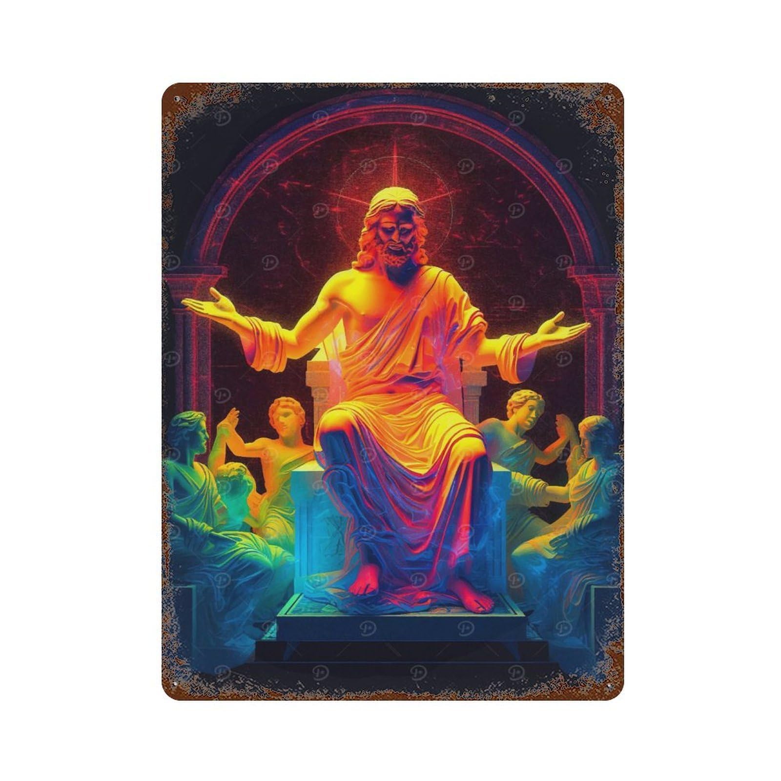 Jesus Christ Watercolor Vintage Wall Sign 15.7"x11.8", Rust Effect Metal Decor for Basement, Hobby Room And Garage Decor