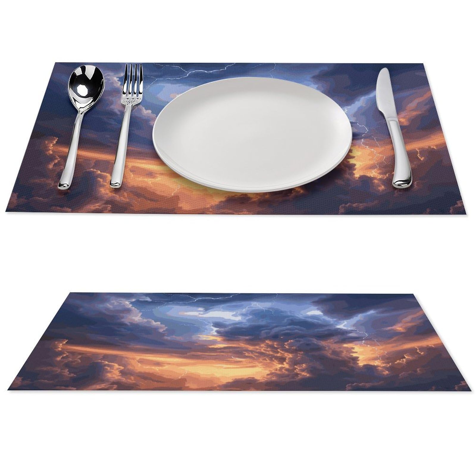 Clouds and Lightning - Tovagliette all'americana in PVC, lavabili, resistenti al calore, antiscivolo, impermeabili, per interni ed esterni, tavolo da pranzo, cucina, vacanze e feste, 6 pezzi