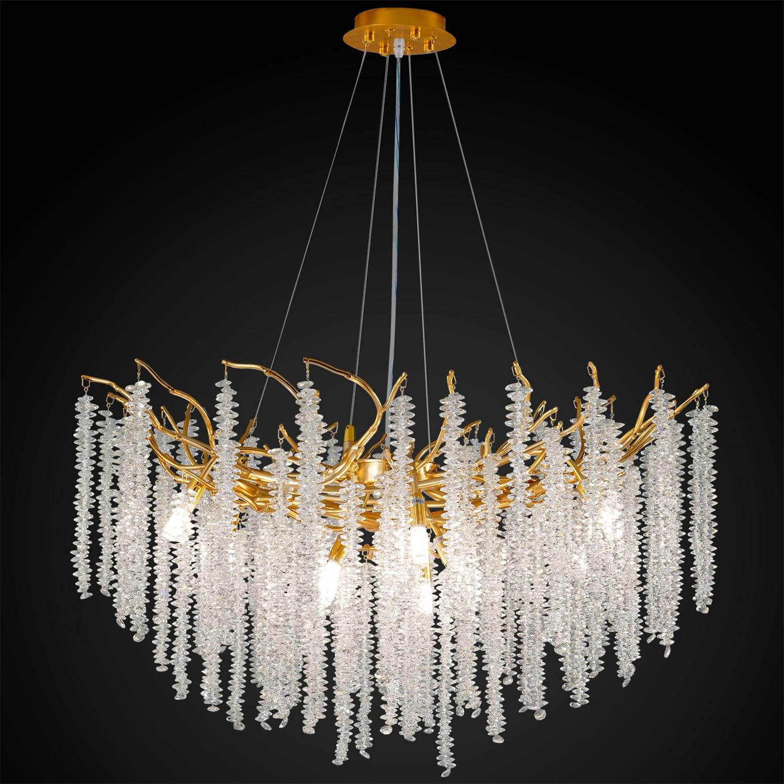 SXECAEPS Modern creative chandelier Crystal Tree Branches Luxury Round Raindrop Pendant Light Fixture Ceiling Hanging for Dining Room Bedroom Living Entryway Gold,D60CM