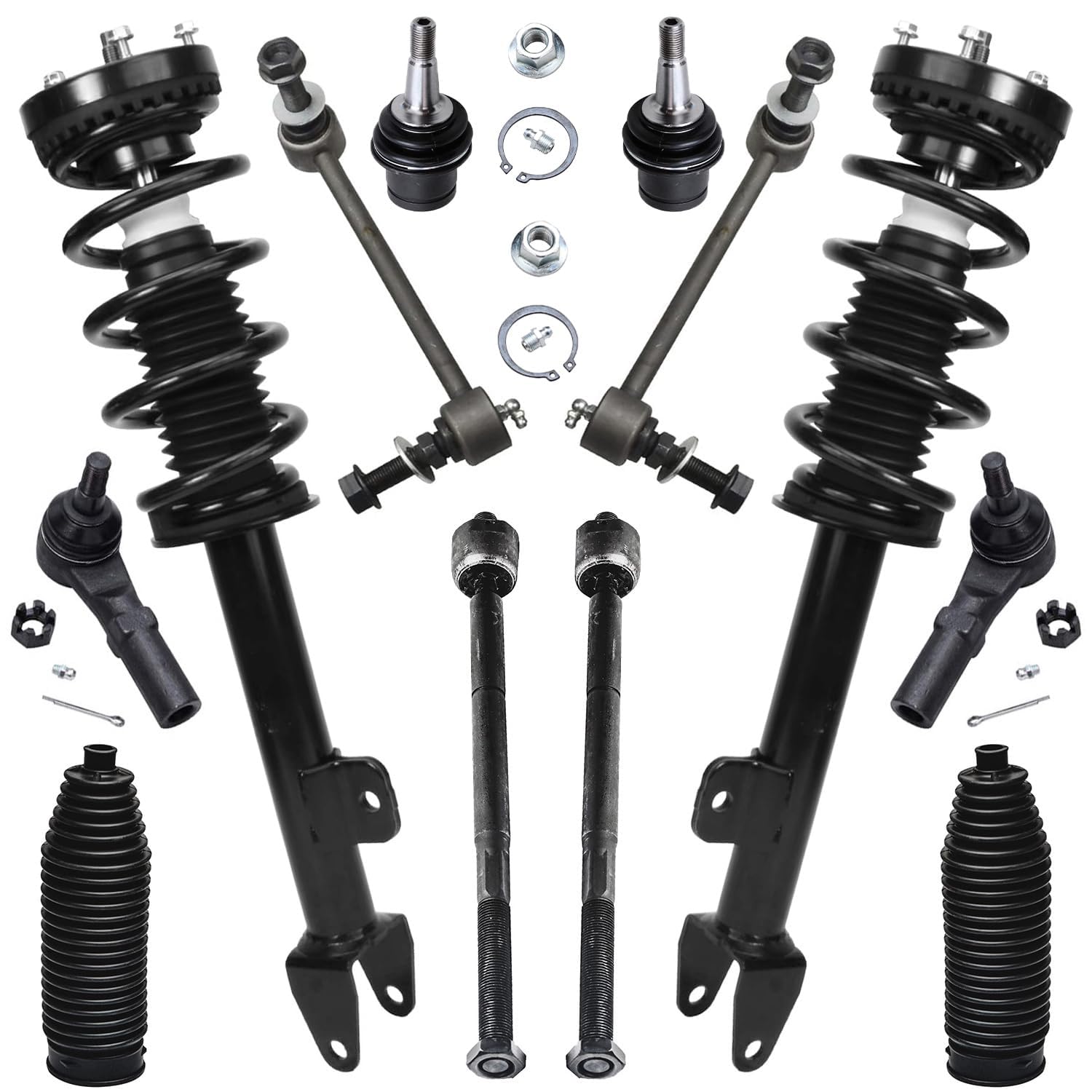 RWD Front 12pc Struts Kit for 11-14 Chrysler 300, 2 Struts w/Coil Spring 2 Sway Bars 2 Boots 4 Tie Rods 2 Lower Ball Joints 2011 2012 2013 2014 Replacement Suspension