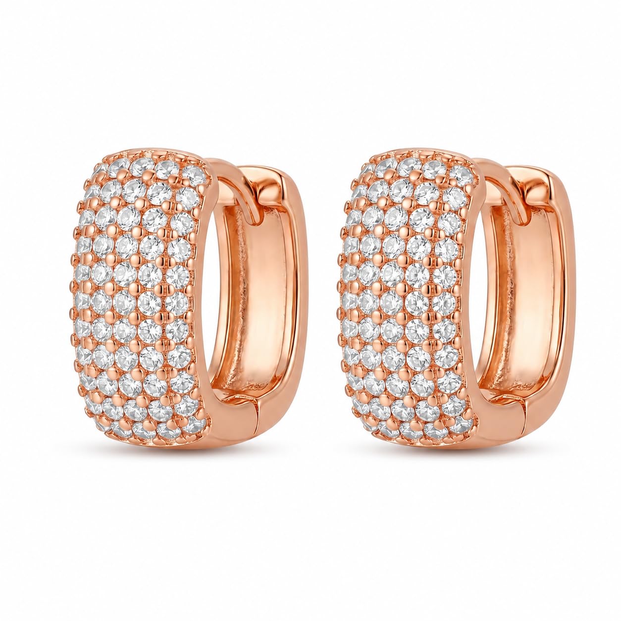 Rose Gold Plated CZ Studded Bali Hoop Earrings for Women-image-32