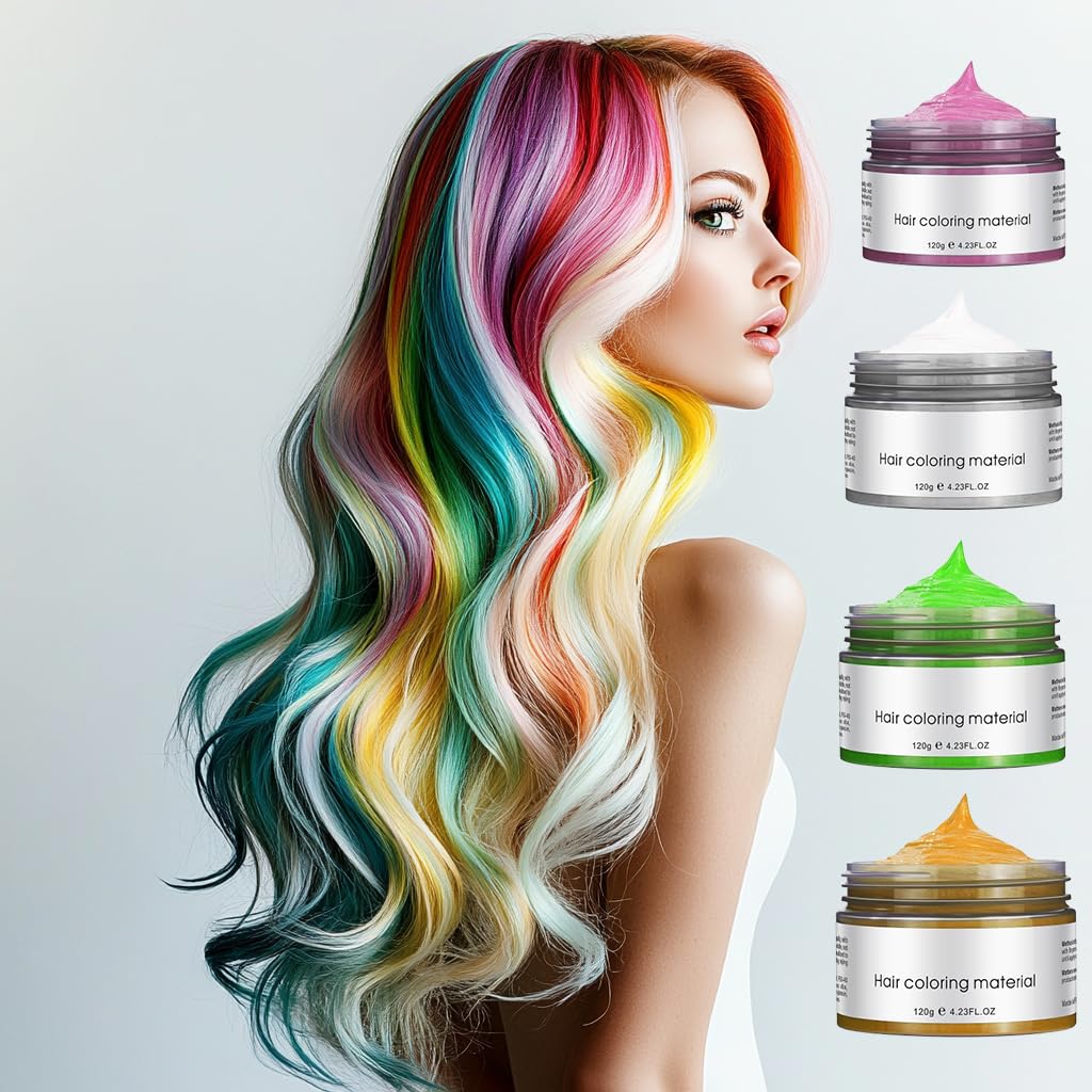 Temporary Hair Color Wax - 9 Colors Washable & Non-Sticky Hair Makeup for Halloween, Cosplay, Parties | Black, White, Grey, Red, Green, Blue, Orange,
