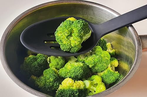 Miniatura 5 de Juego de cucharas de cocina de silicona resistente al calor y metal de acero inoxidable - La mejor cuchara para servir con agarre de goma - Cuchara