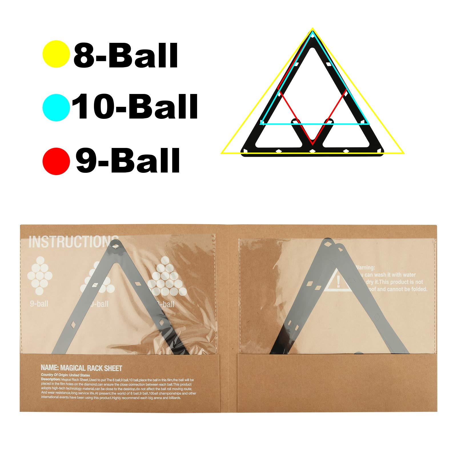 6 Feuilles Magic Rack Billard - Compatible 8/9/10 Balles - Noir Élégant