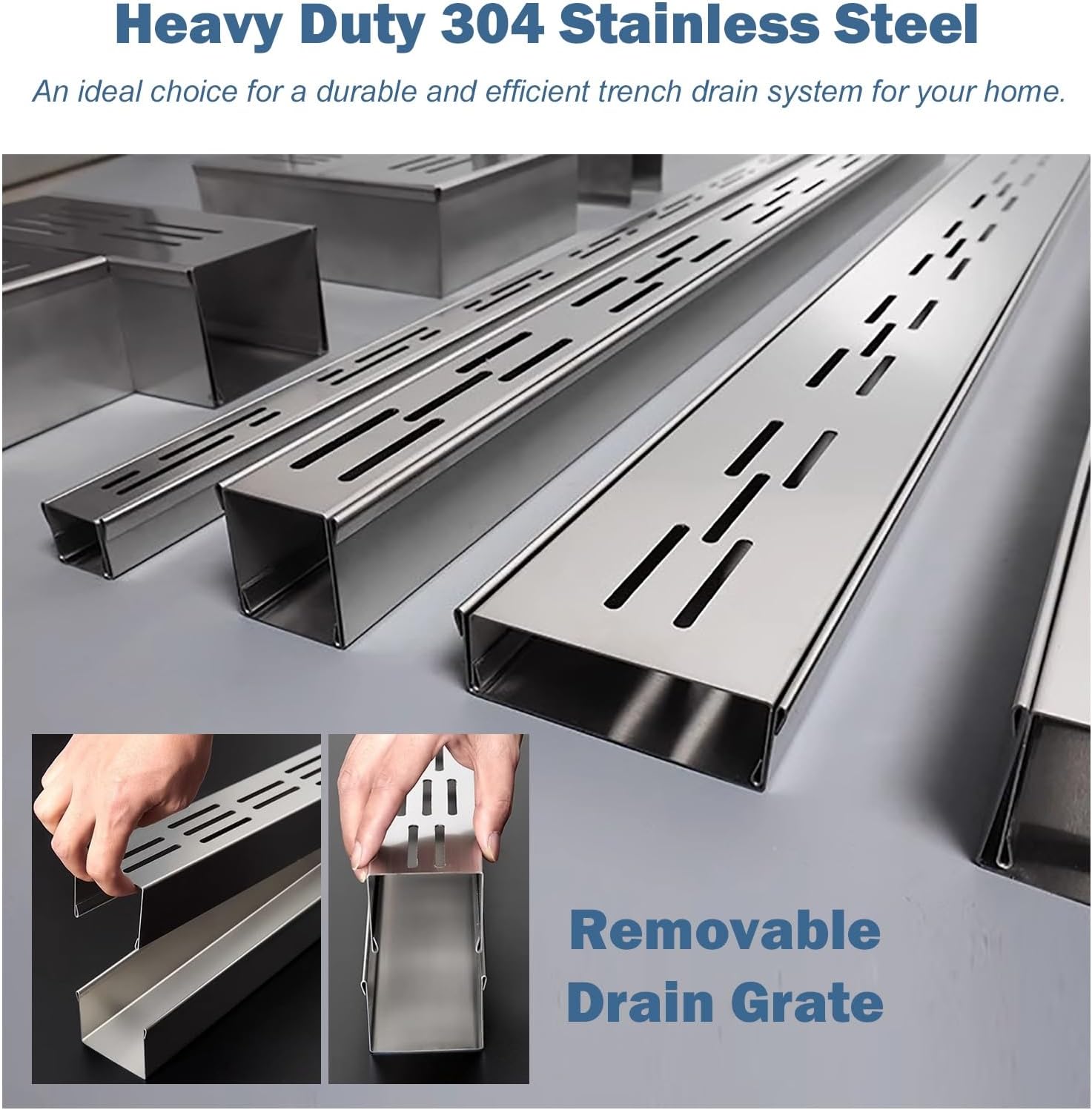 Slim Linear Shower Drain Kit, 304 Stainless Steel Trench Drain System with Grate Cover, Perfect for Bathroom & Patio Waterproofing, 7x3cm, 2.75x1.13 Inch