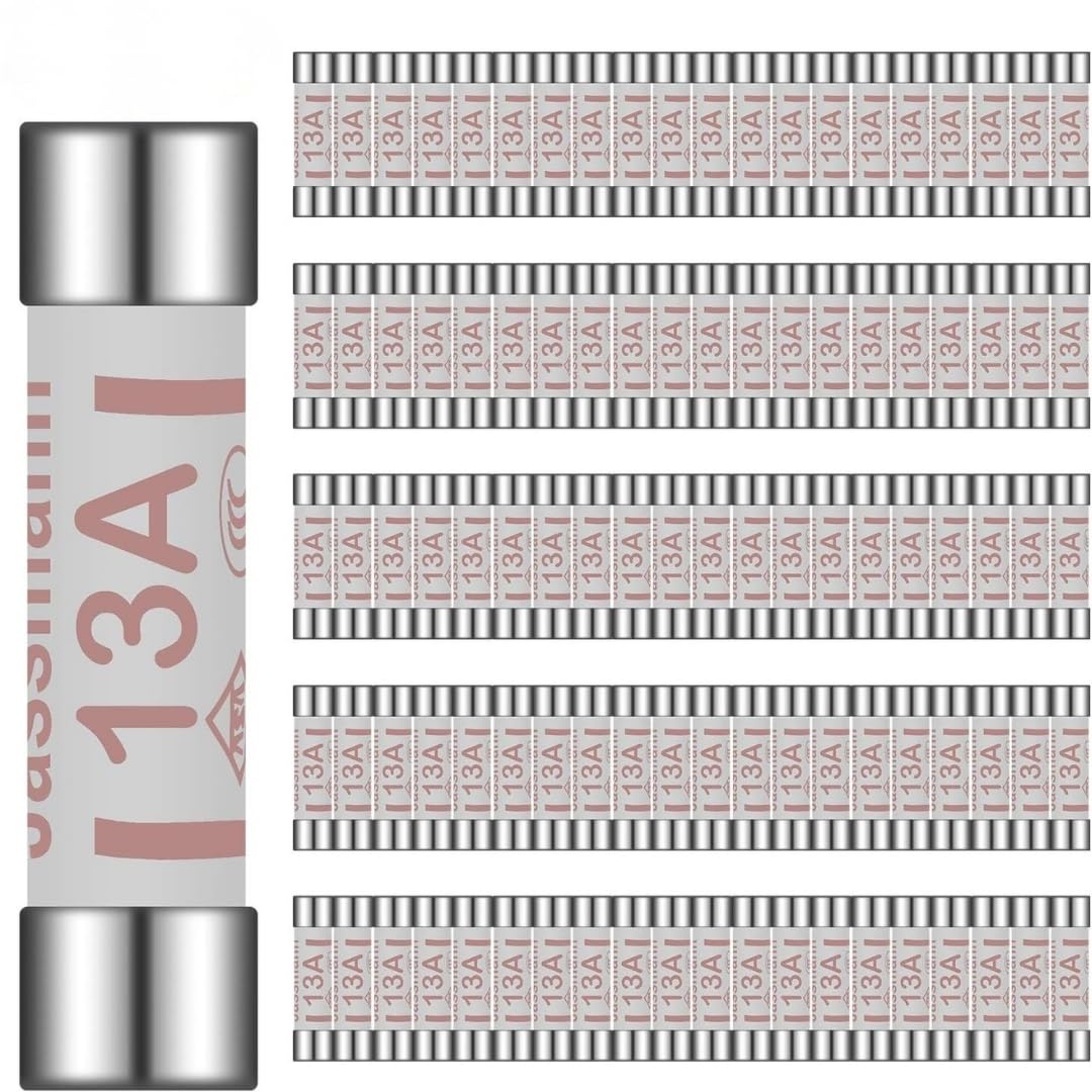 Tech Traders Black ® 100X 13Amp Domestic Fuses Plug Top Household Mains 13Amp Cartridge Fuse