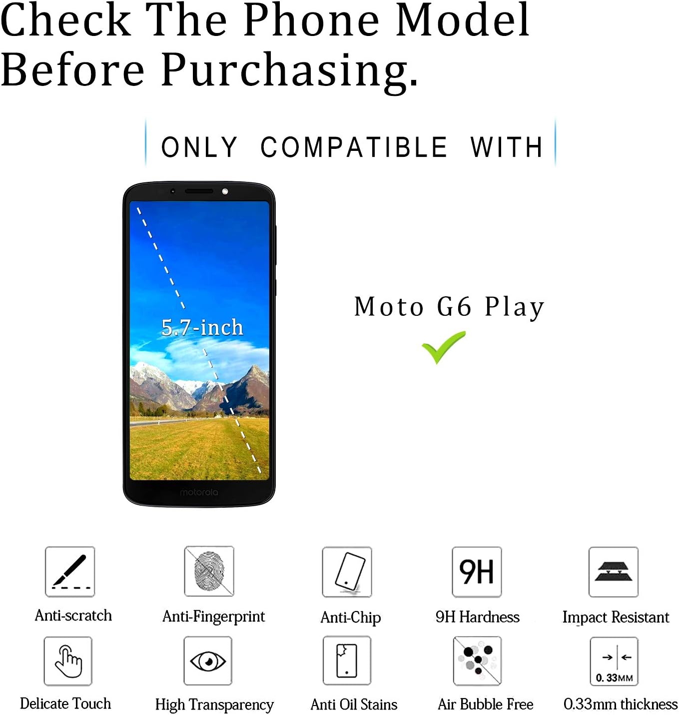KATIN Moto G6 Play Screen Protector - [2-Pack] Tempered Glass for Motorola Moto G6 Play, Easy to Install with Lifetime Replacement Warranty