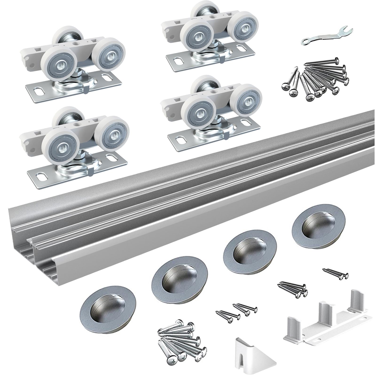 View 1 of ***FACTORY SEALED***
BARNSMITH 5FT/60 Bypass Door Hardware,Heavy Duty Aluminum Sliding Closet Door Hardware with Finger Pulls for 2 Doors System,Sturdy and Smoothly,Fit Door Thickness 1 3/8" or 1 3/4",Easy to Insatll