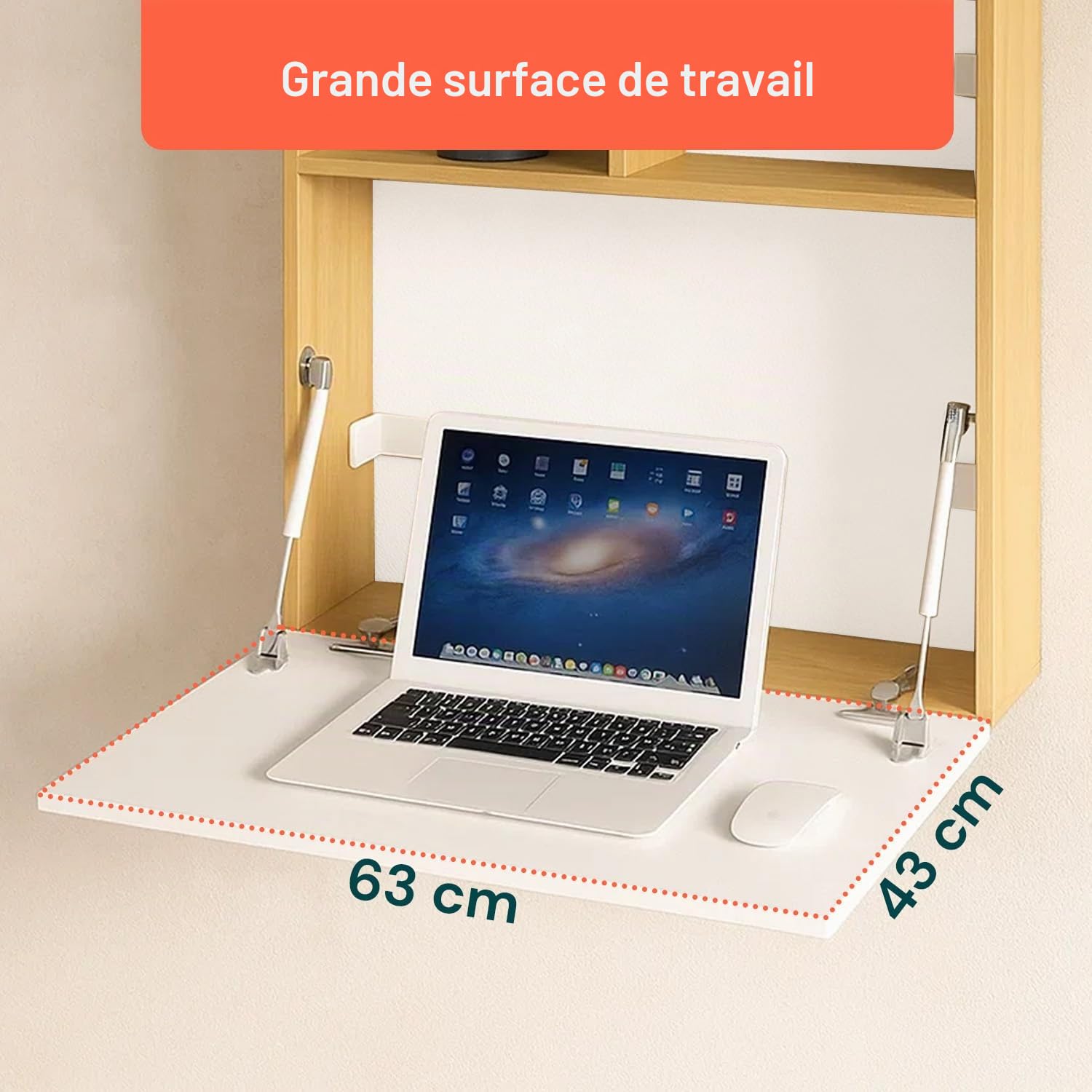 Wintem - Bureau Mural Pliable avec étagères de Rangement, Design Peu encombrant pour la Maison et Le Bureau, Facile à Plier, idéal comme Bureau Mural Moderne et Fonctionnel