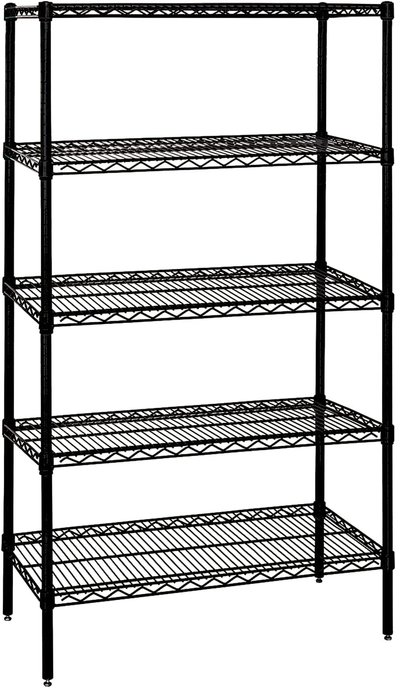 Quantum Storage Systems WR86-3072BK-5 Wire Shelving Starter Kit, 72" W x 30" D x 86" H, 600 lbs Capacity, Carbon Steel, Epoxy Coated, Black, NSF